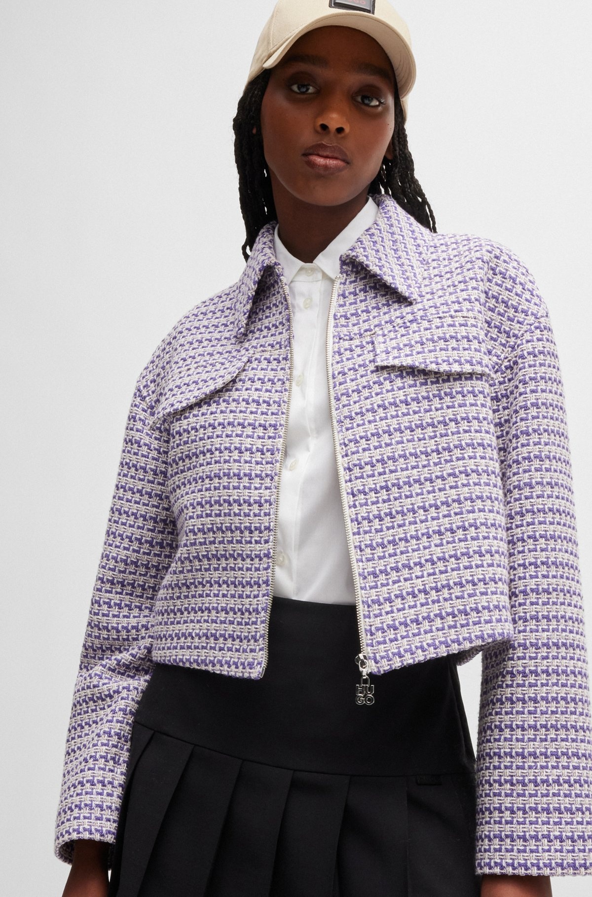 RELAXED-FIT CROPPED JACKET IN A BOUCLÉ COTTON BLEND - 5
