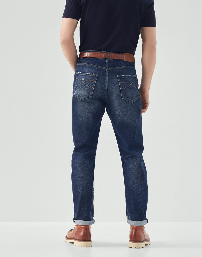 Brunello Cucinelli Denim leisure fit five-pocket trousers with rips outlook