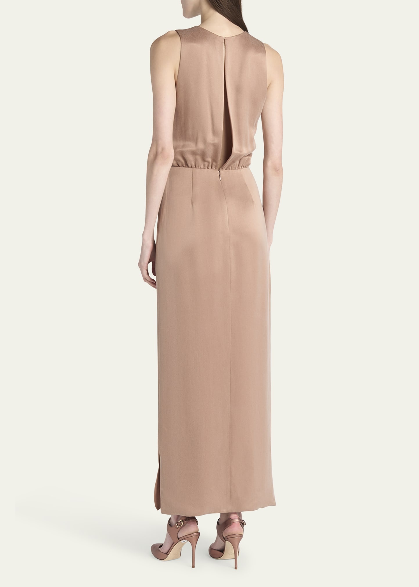 Long Crossover Back Slit Silk Dress - 3