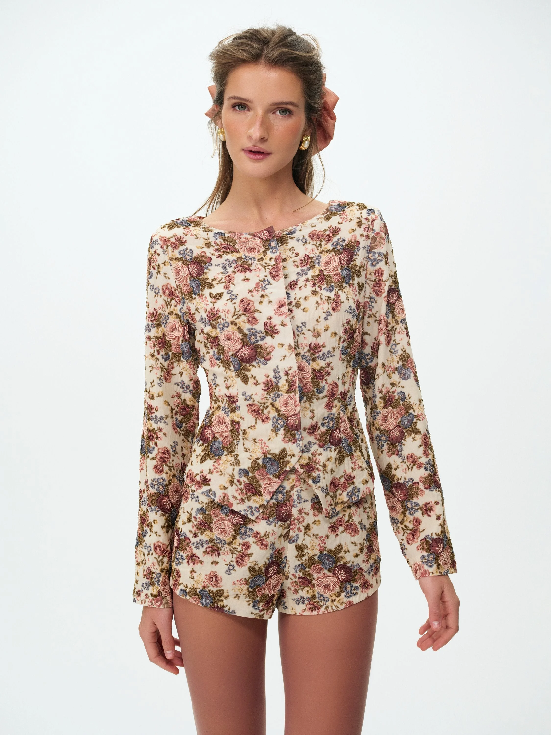 Betsy Floral Beaded Shorts - 1
