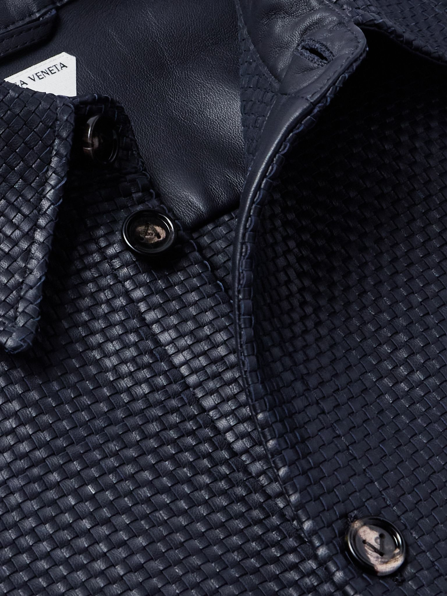 Intrecciato Leather Shirt Blue - 4