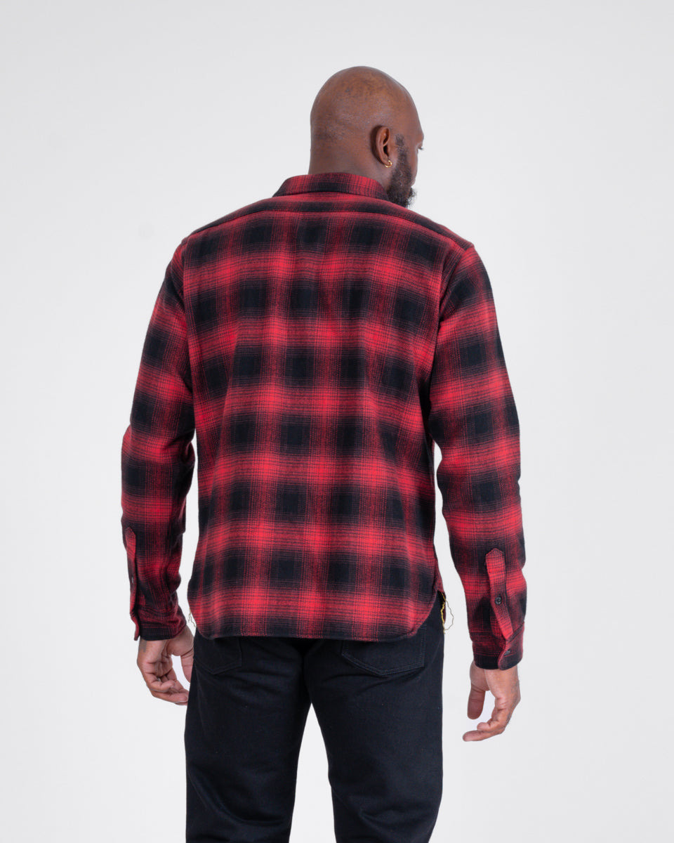 IHSH-265-RED Ultra Heavy Flannel Ombré Check Work Shirt - Red/Black - 3