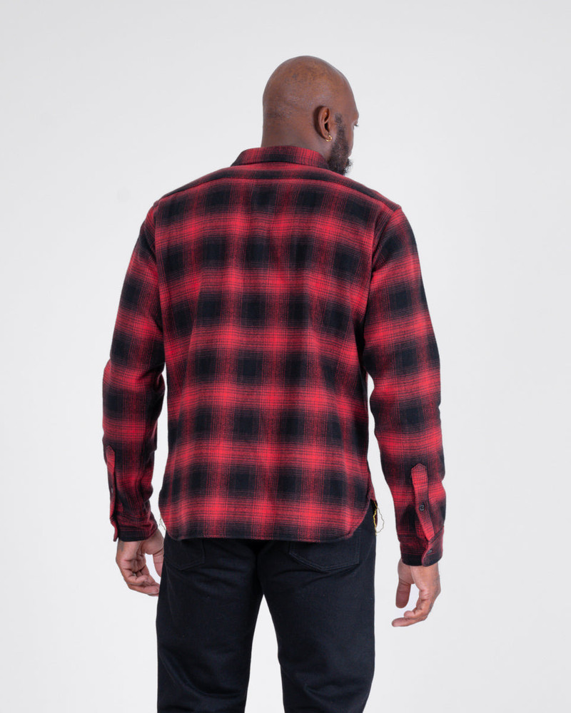 ULTRA HEAVY FLANNEL OMBRÉ CHECK WORK SHIRT - RED/BLACK 3