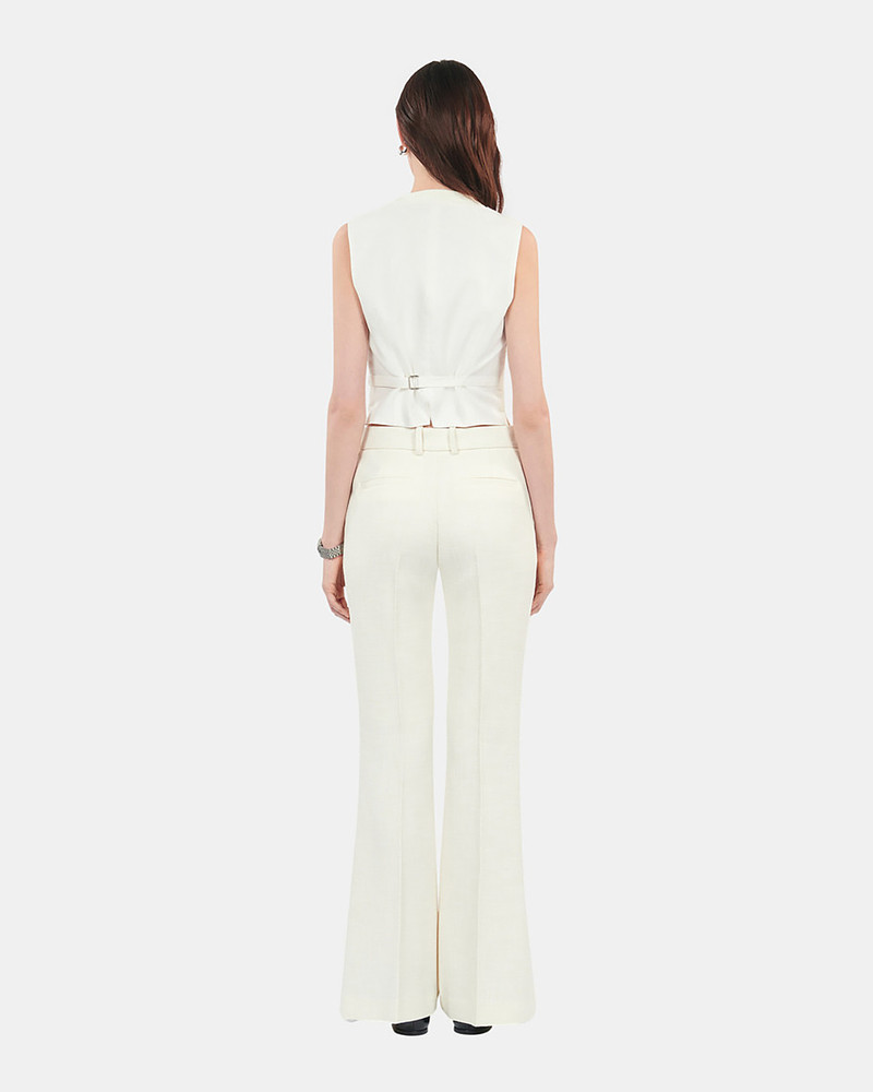 ECRU WOOL AND COTTON FLARED SUIT TROUSERS 4
