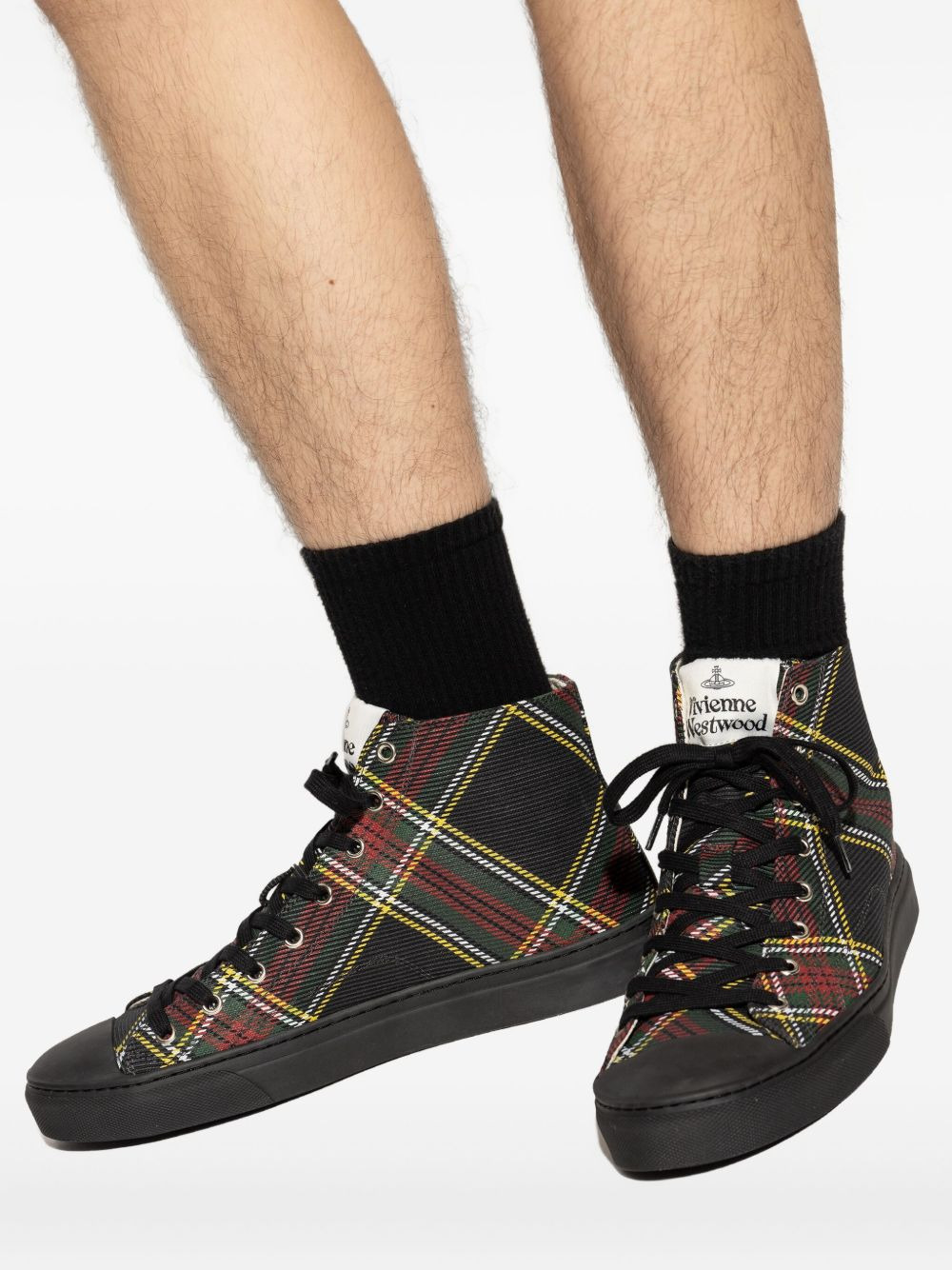 tartan high-top sneakers - 5