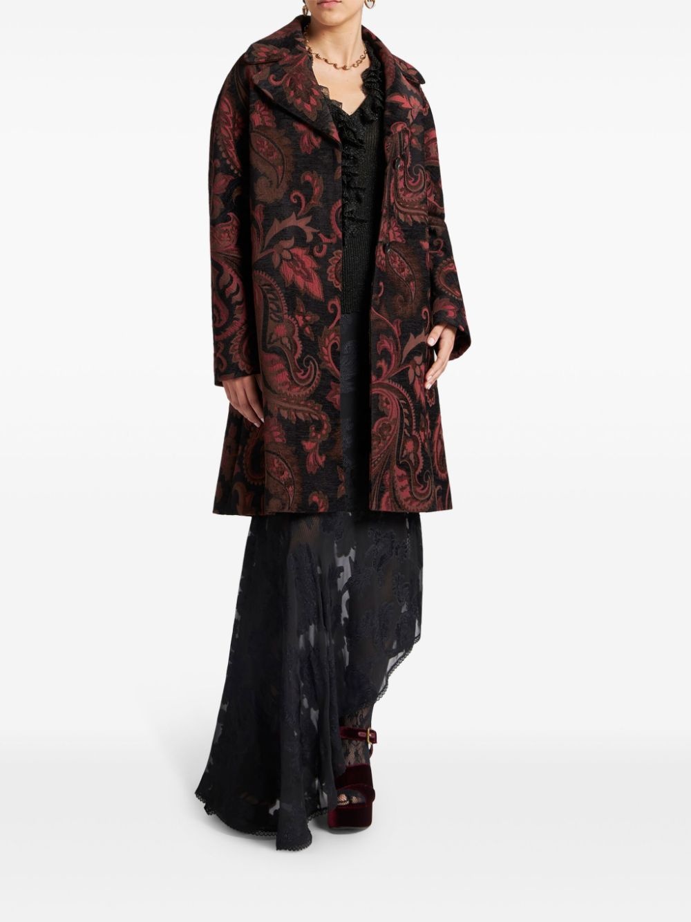 patterned-jacquard midi coat - 2