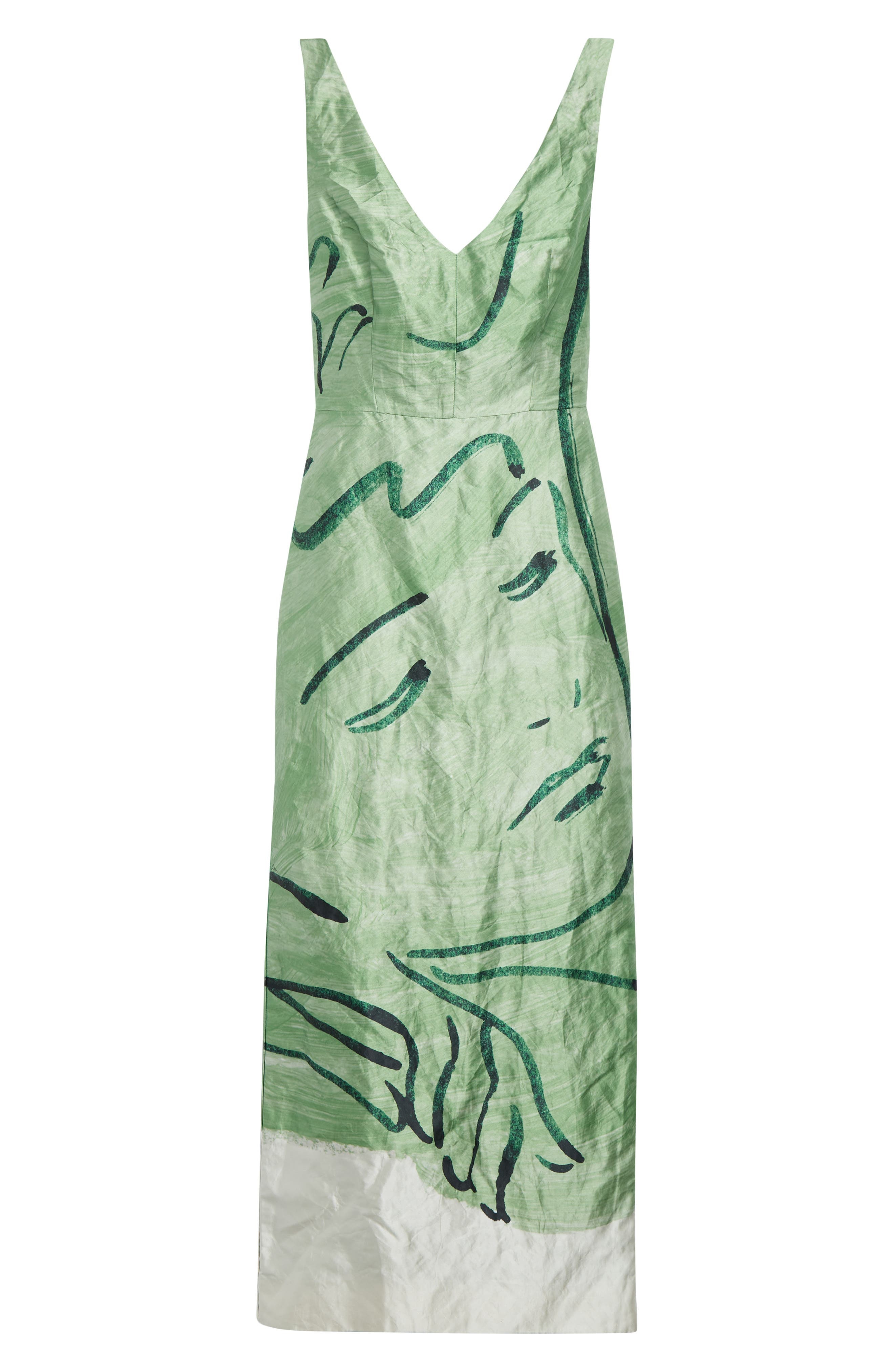 Erdem Sleeveless Crinkled Metallic Satin Cocktail Dress in Abstract Dreamer Clover Green at Nordstro - 5