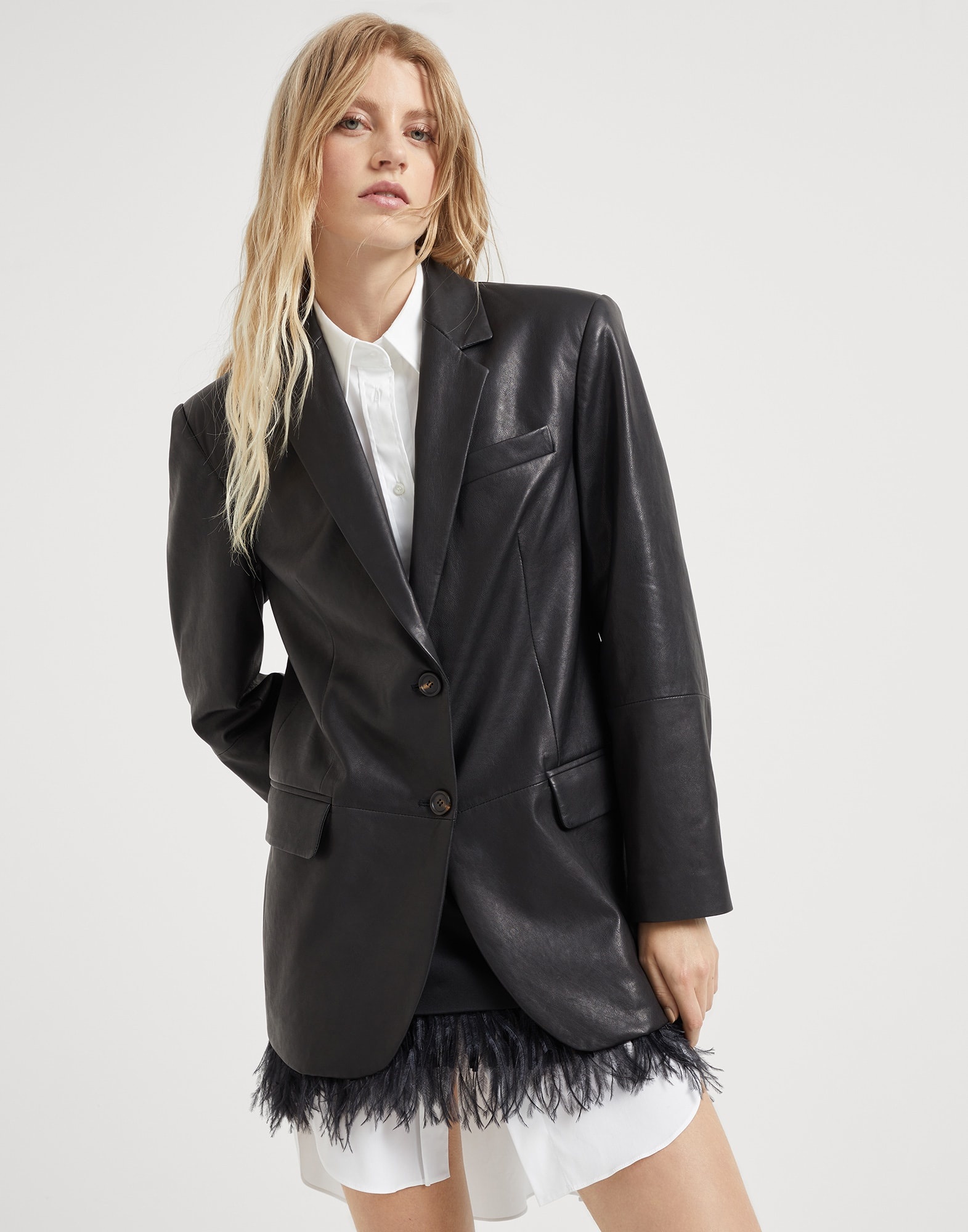 Natural leather blazer with monili - 1