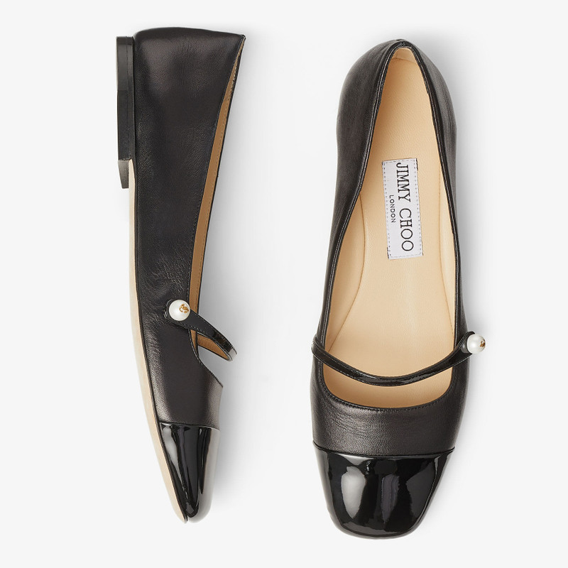 Elisa Flat Black Nappa and Patent Leather Flats 4