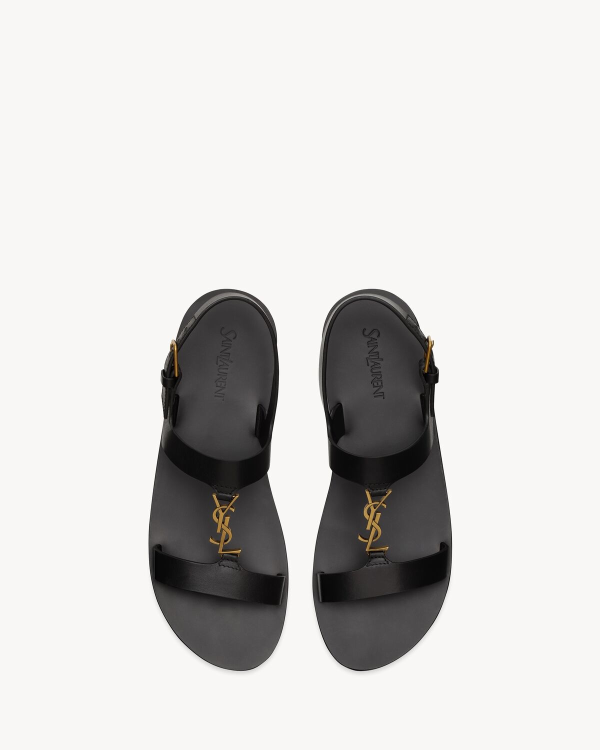 サンダル・ミュール SAINT LAURENT CASSANDRE LEATHER SANDALS SAINT LAURENT Cassandre Logo-Embellished Leather Sandals for