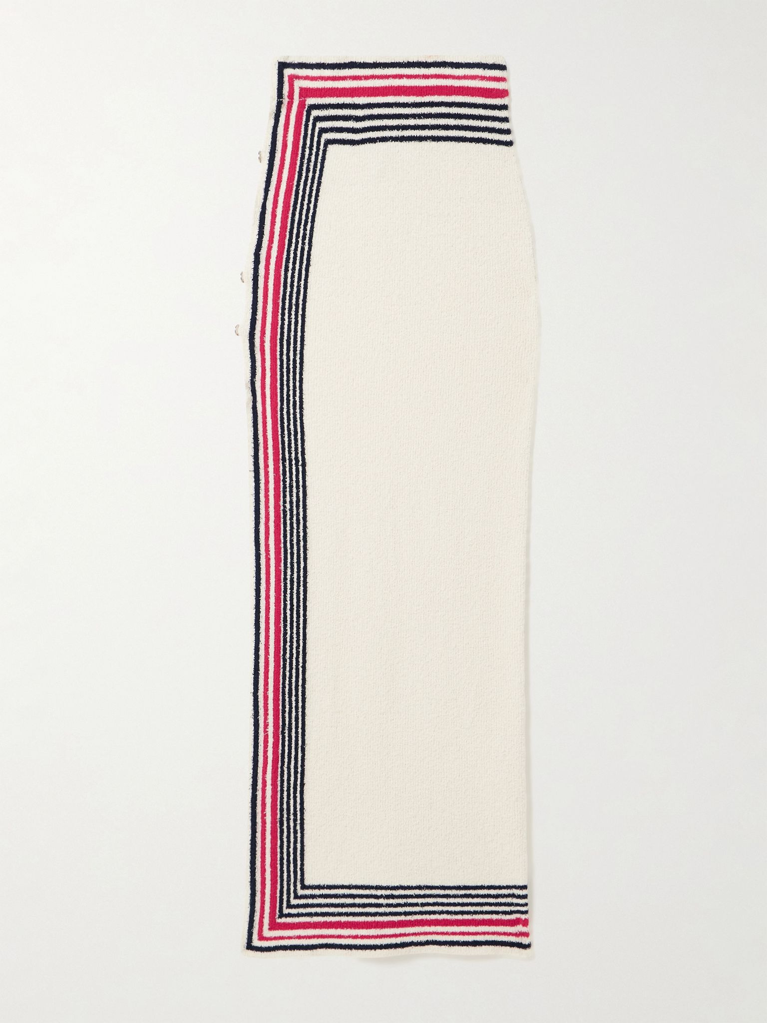 Button-embellished striped cotton-blend chenille midi skirt Off-white - 1