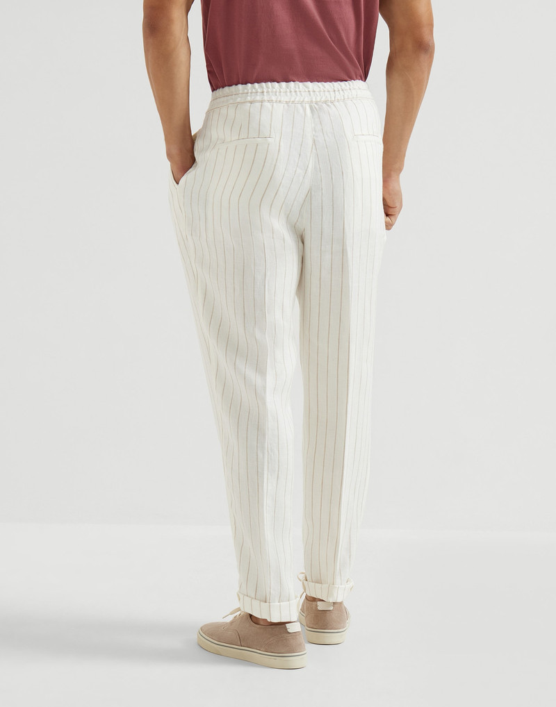 Chalk stripe linen twill trousers with drawstring and double pleats 3