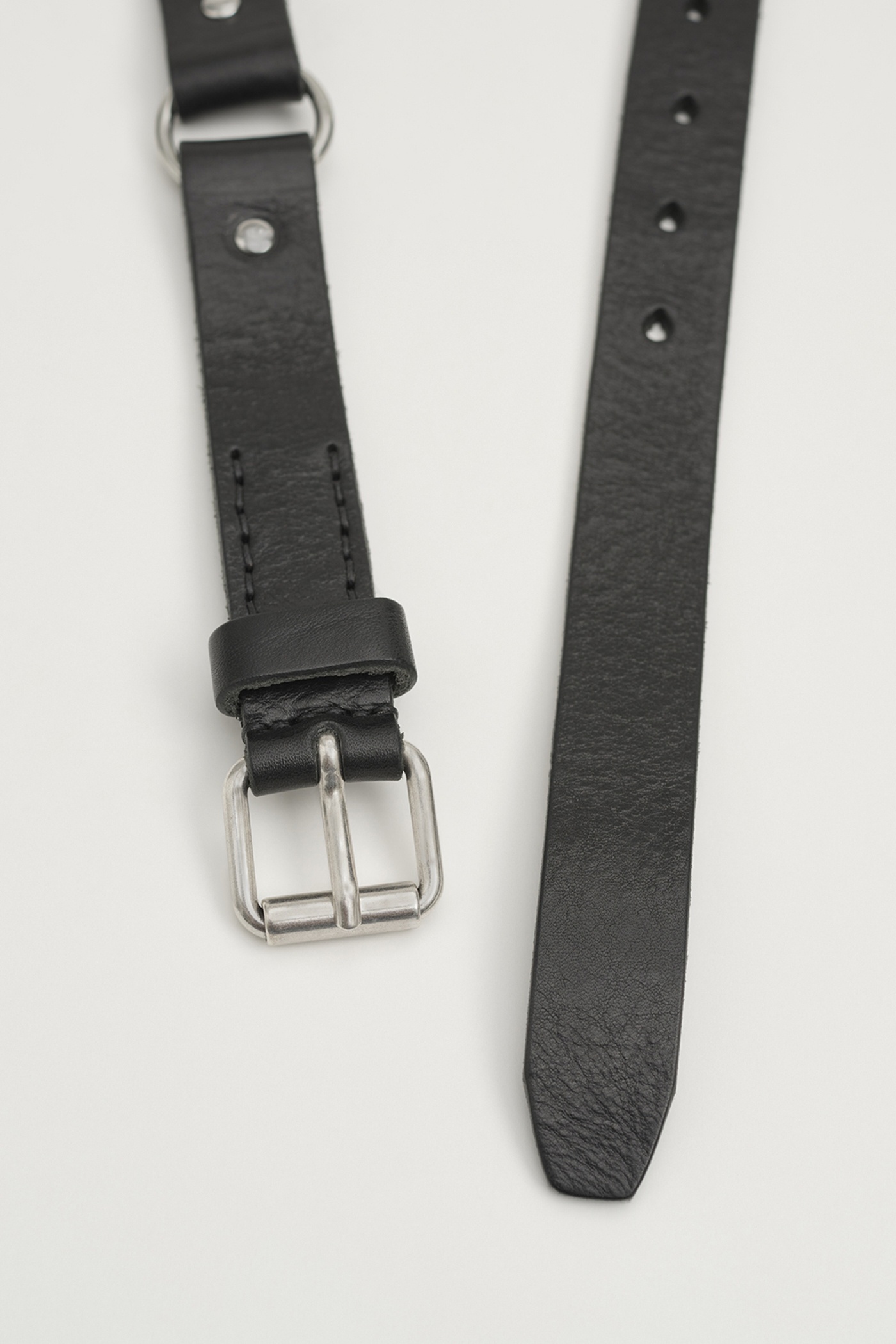 2,5 cm Ring Belt Grizzly Black Leather - 2