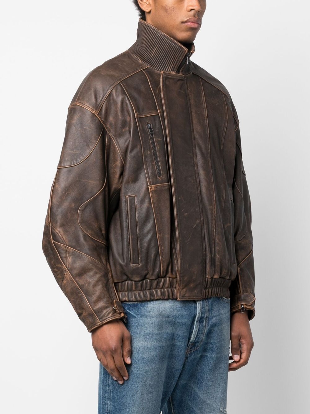 high-neck leather jacket - 4