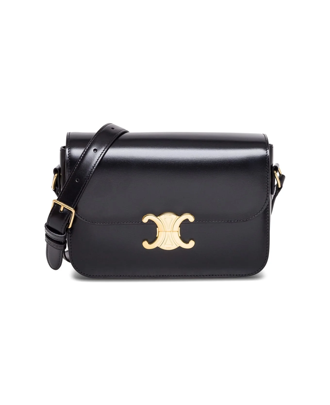 Triomphe Shiny Black Leather Crossbody Bag - 1
