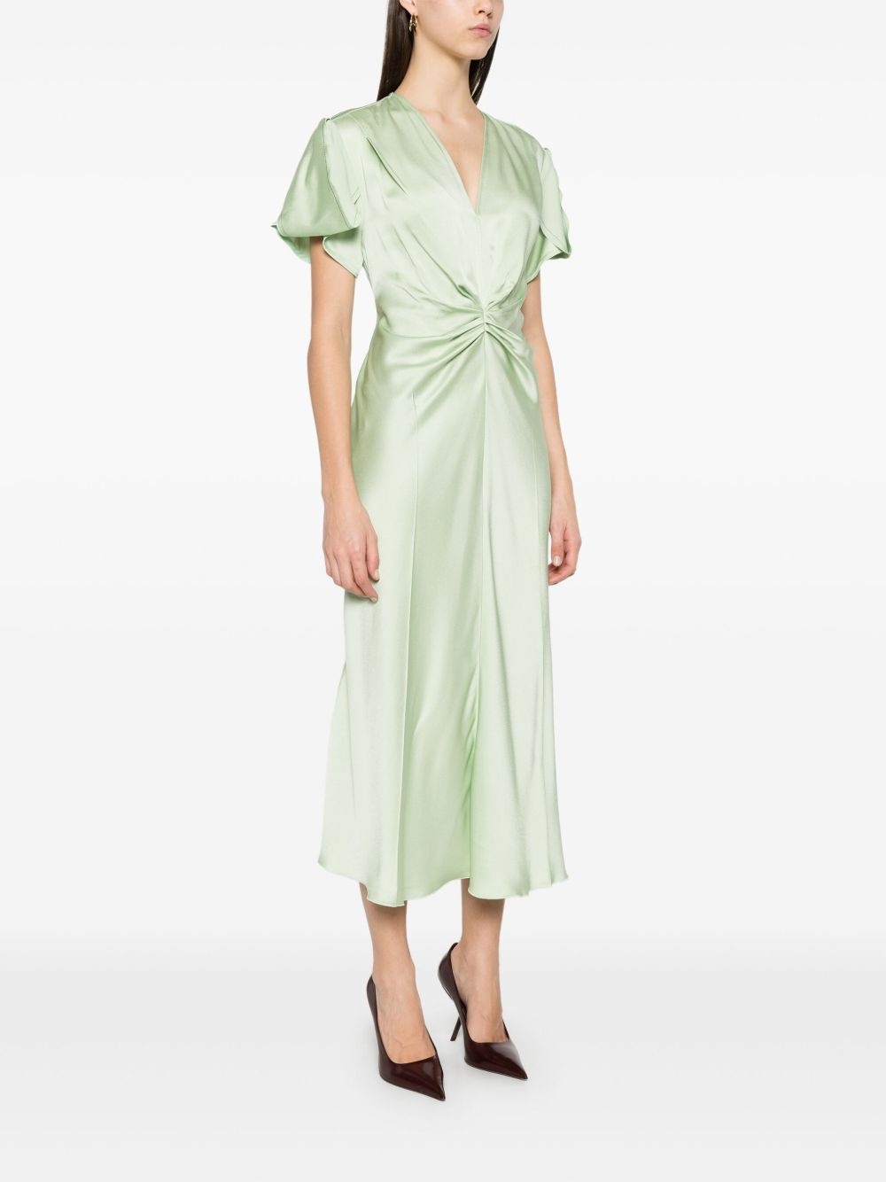 gathered V-neck midi dress - 3