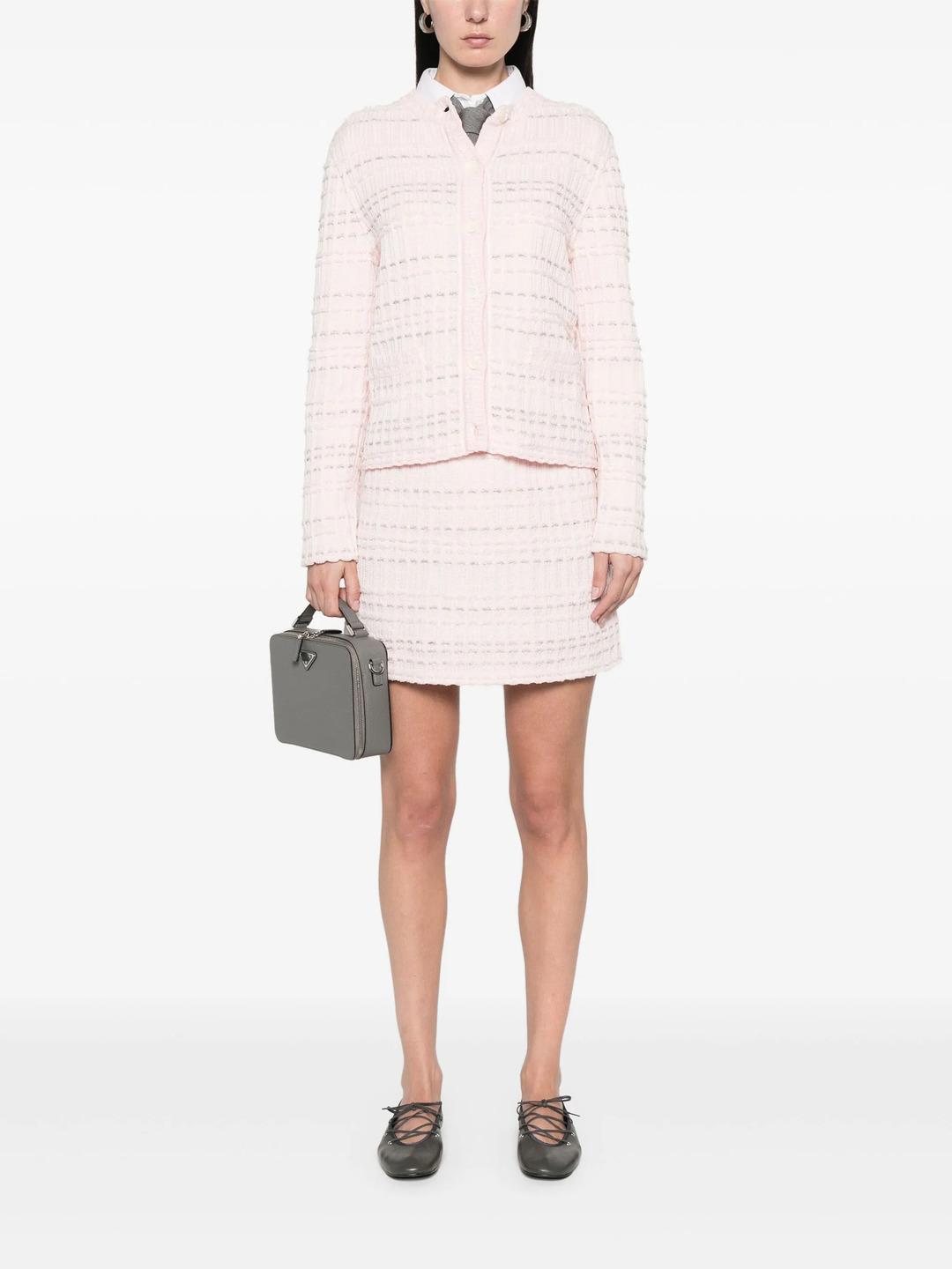 Seersucker Knit Tweed Jacquard Cardigan Women - 2