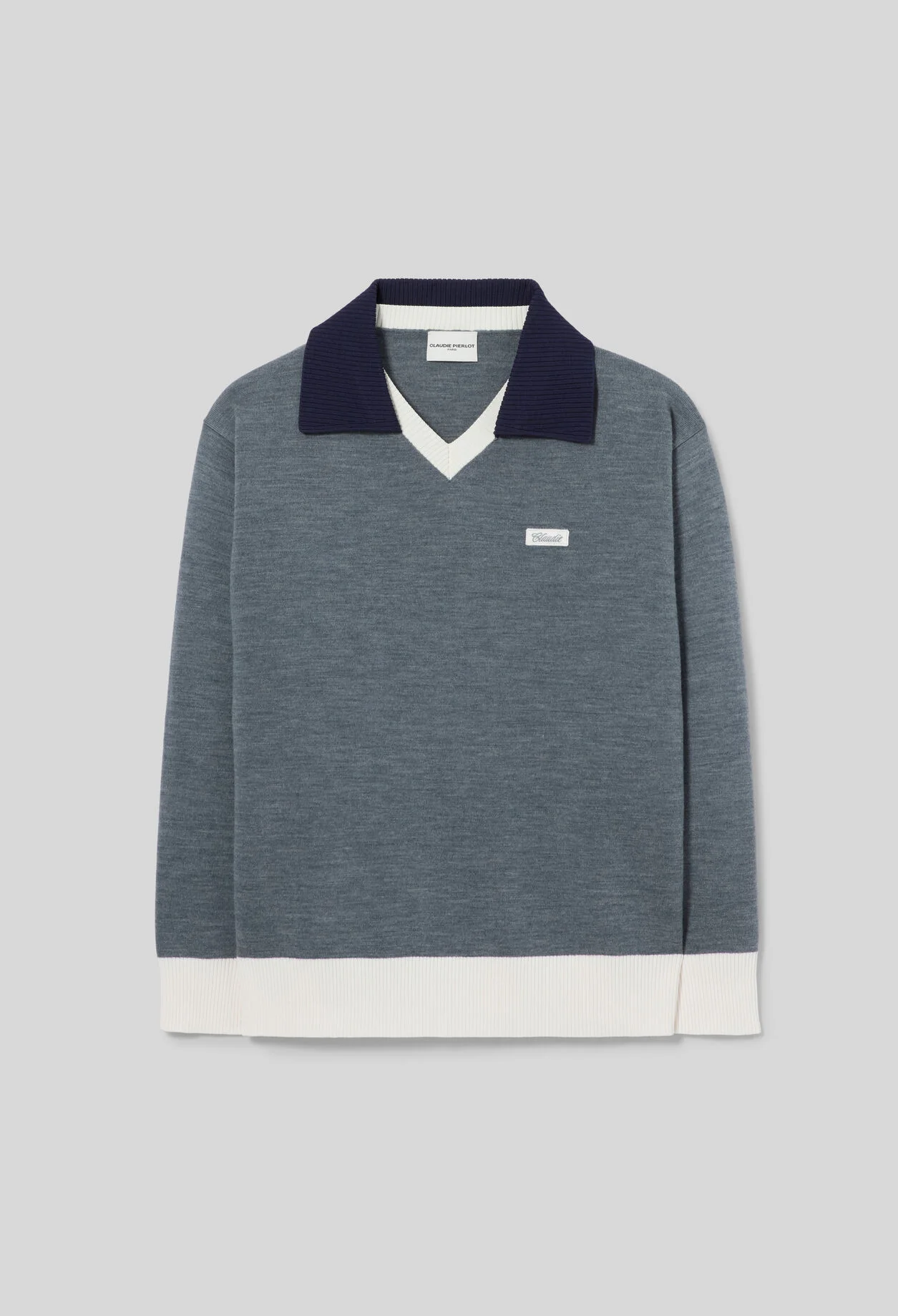 CONTRAST DOUBLE COLLAR KNIT JUMPER - 1