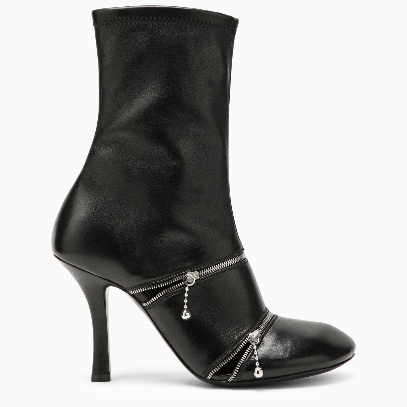 Burberry Black Leather Peep Boot With Zips - 1