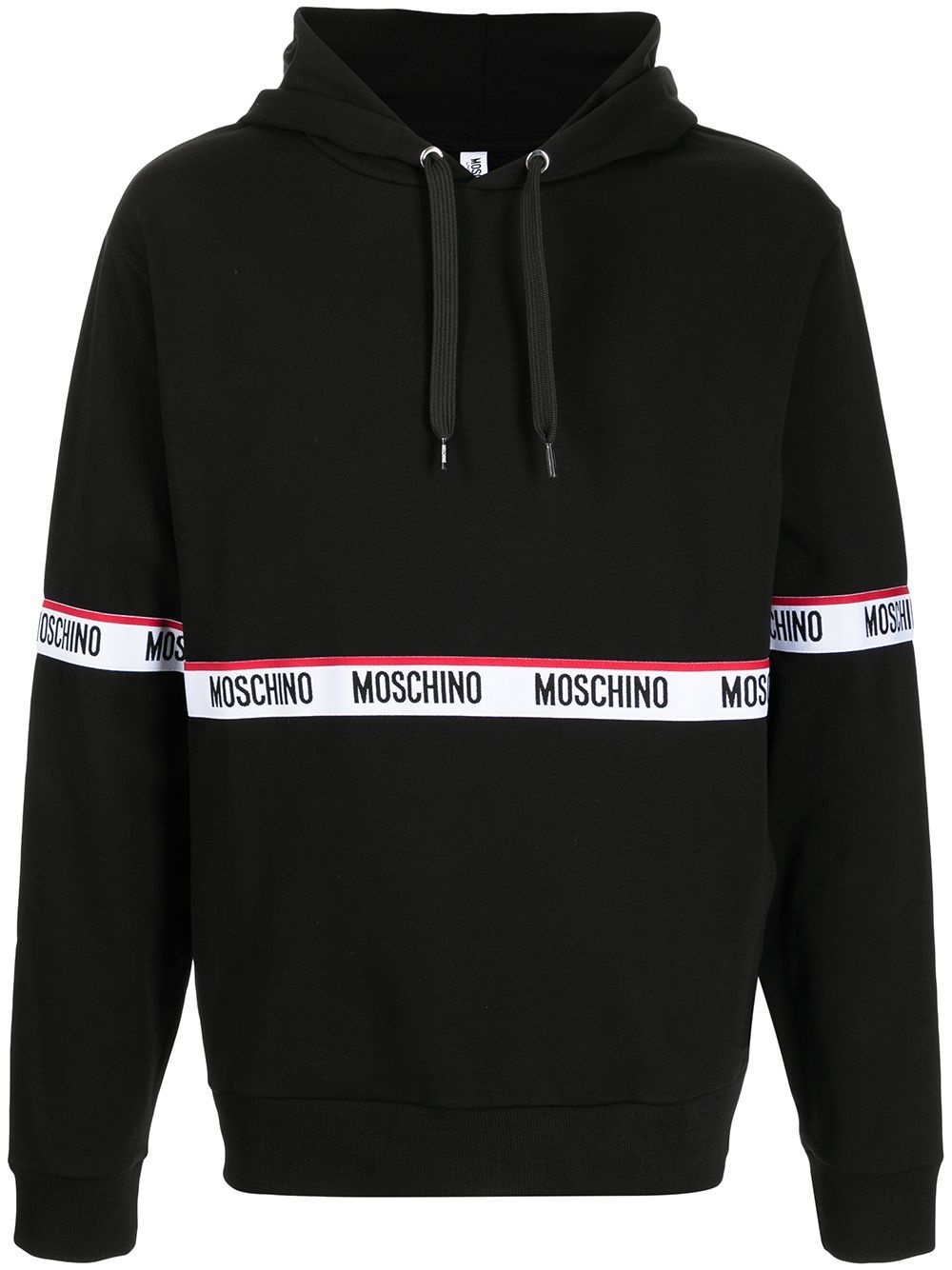 logo-tape cotton hoodie - 1