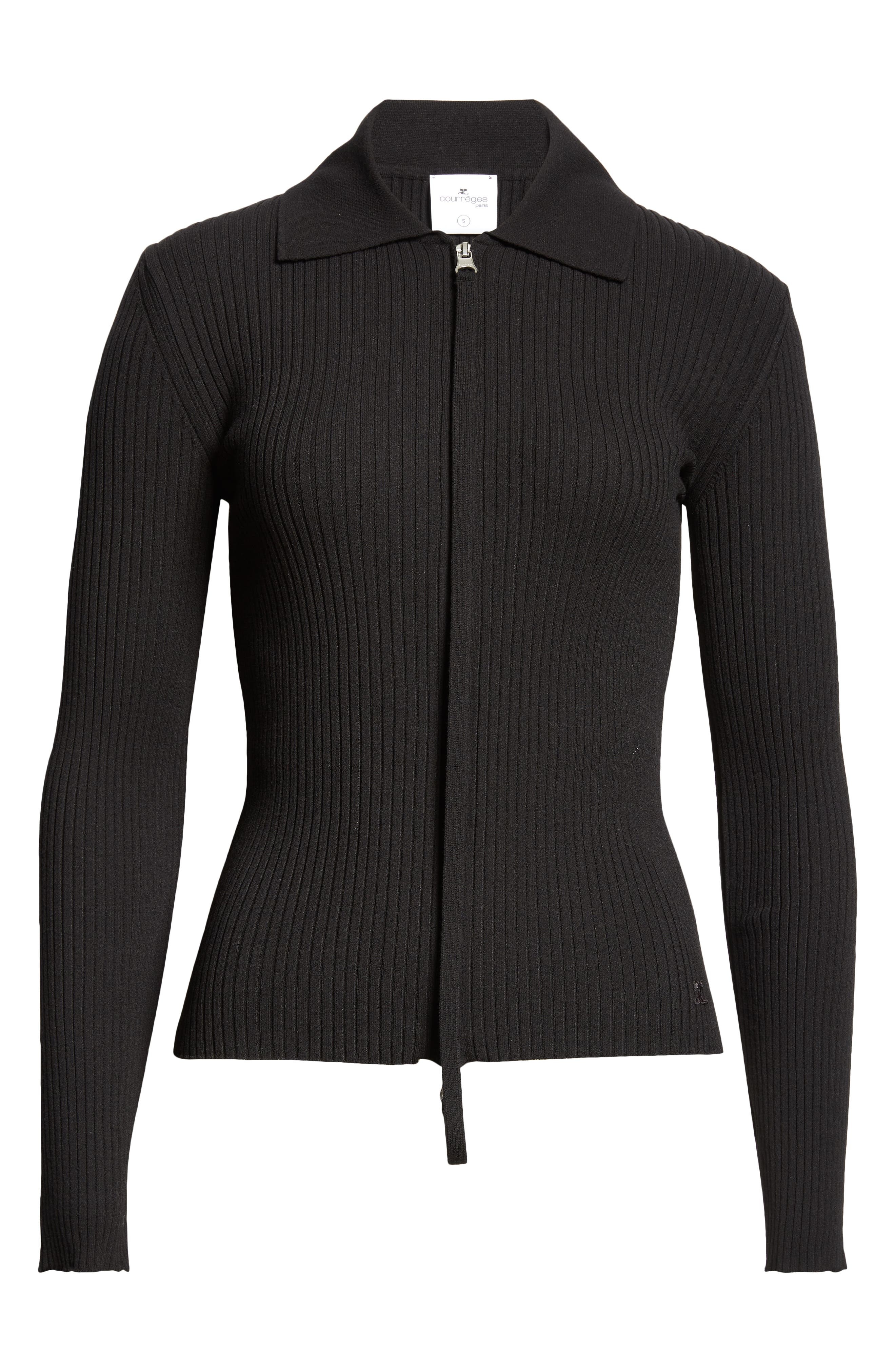 Courrèges Rib Double Zip Cardigan in Black at Nordstrom - 5