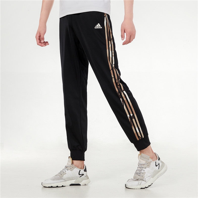 Men's adidas Contrasting Colors Stripe Knit Bundle Feet Sports Pants/Trousers/Joggers Black H48439 - 5