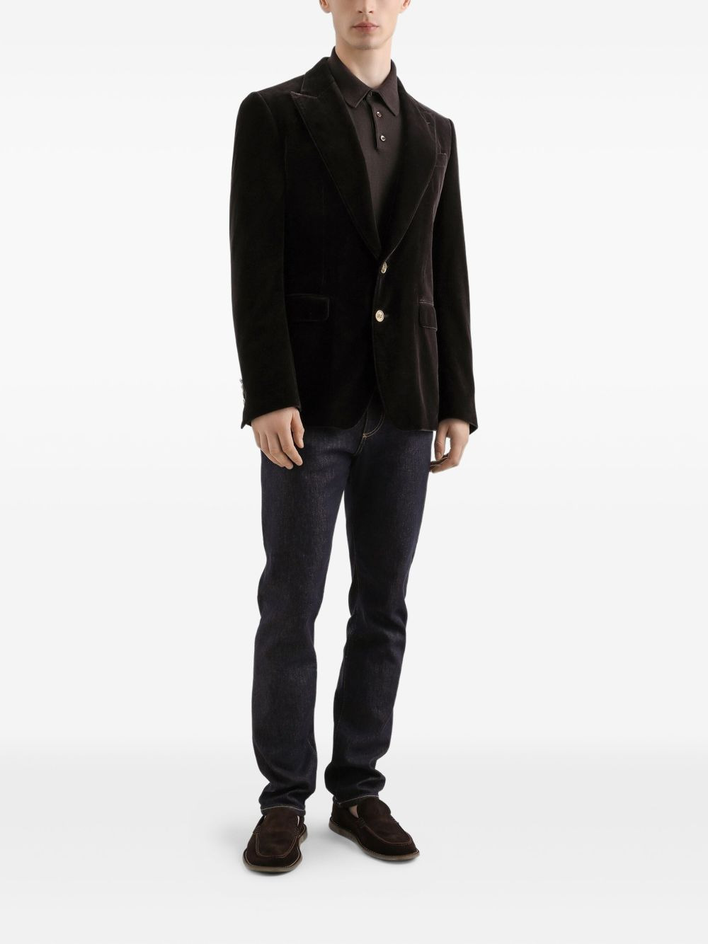 velvet gold-button blazer - 2