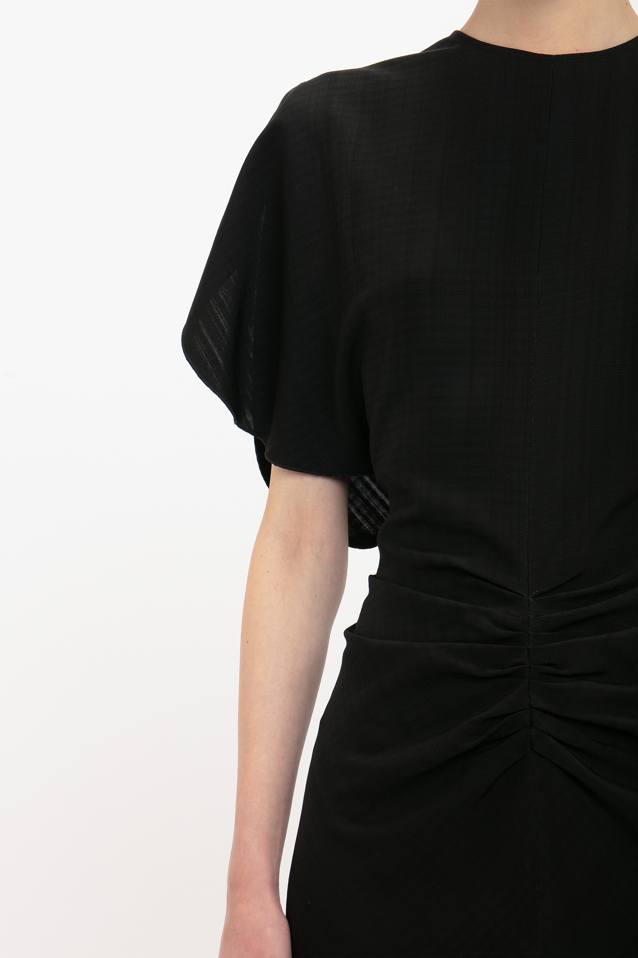 Gathered Waist Mini Dress In Black - 5