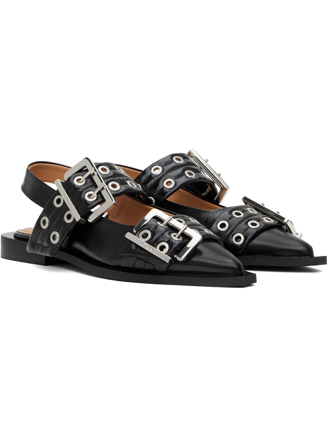 Black Feminine Buckle Flats - 4