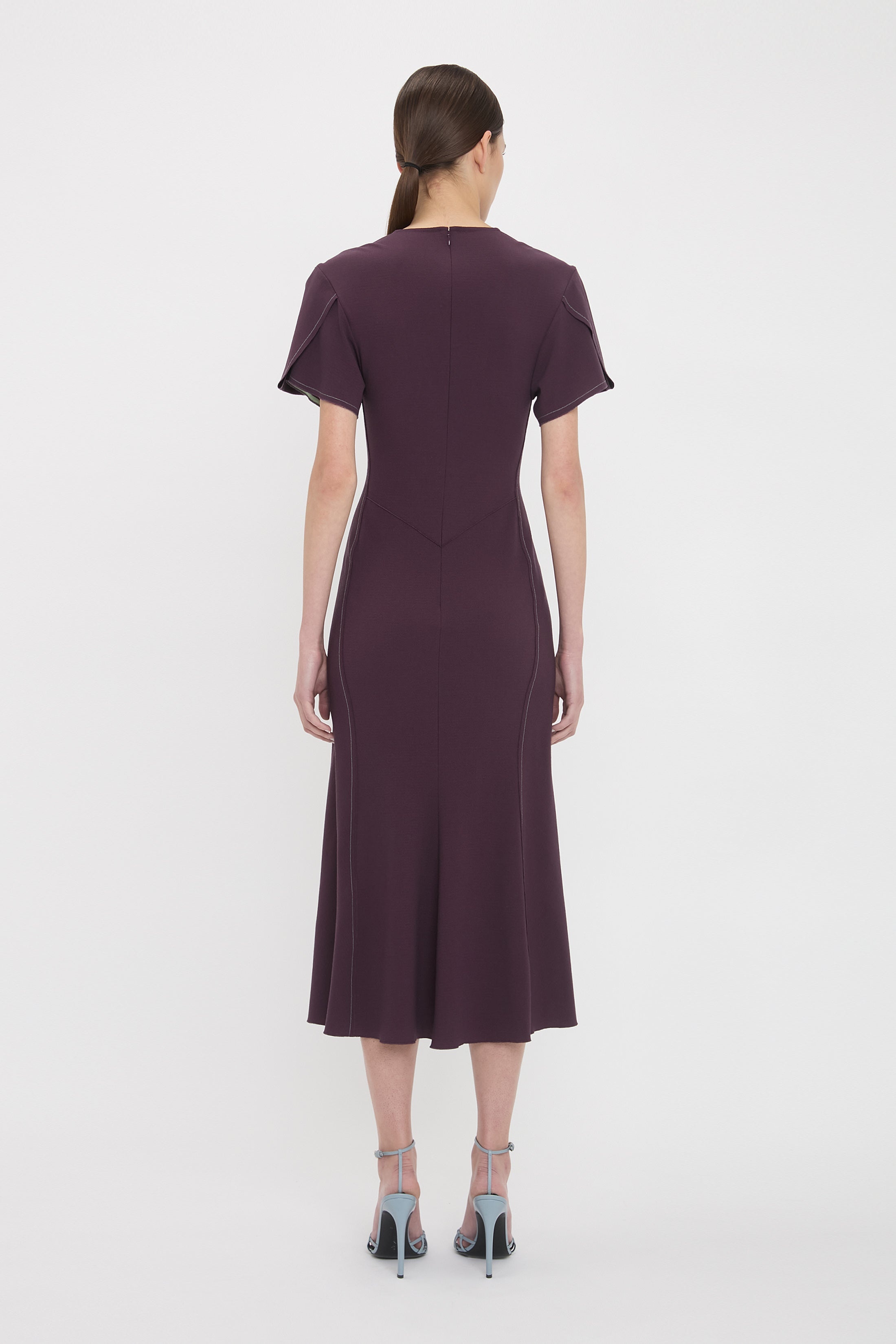 Gathered V-Neck Midi Dress In Fig - 4