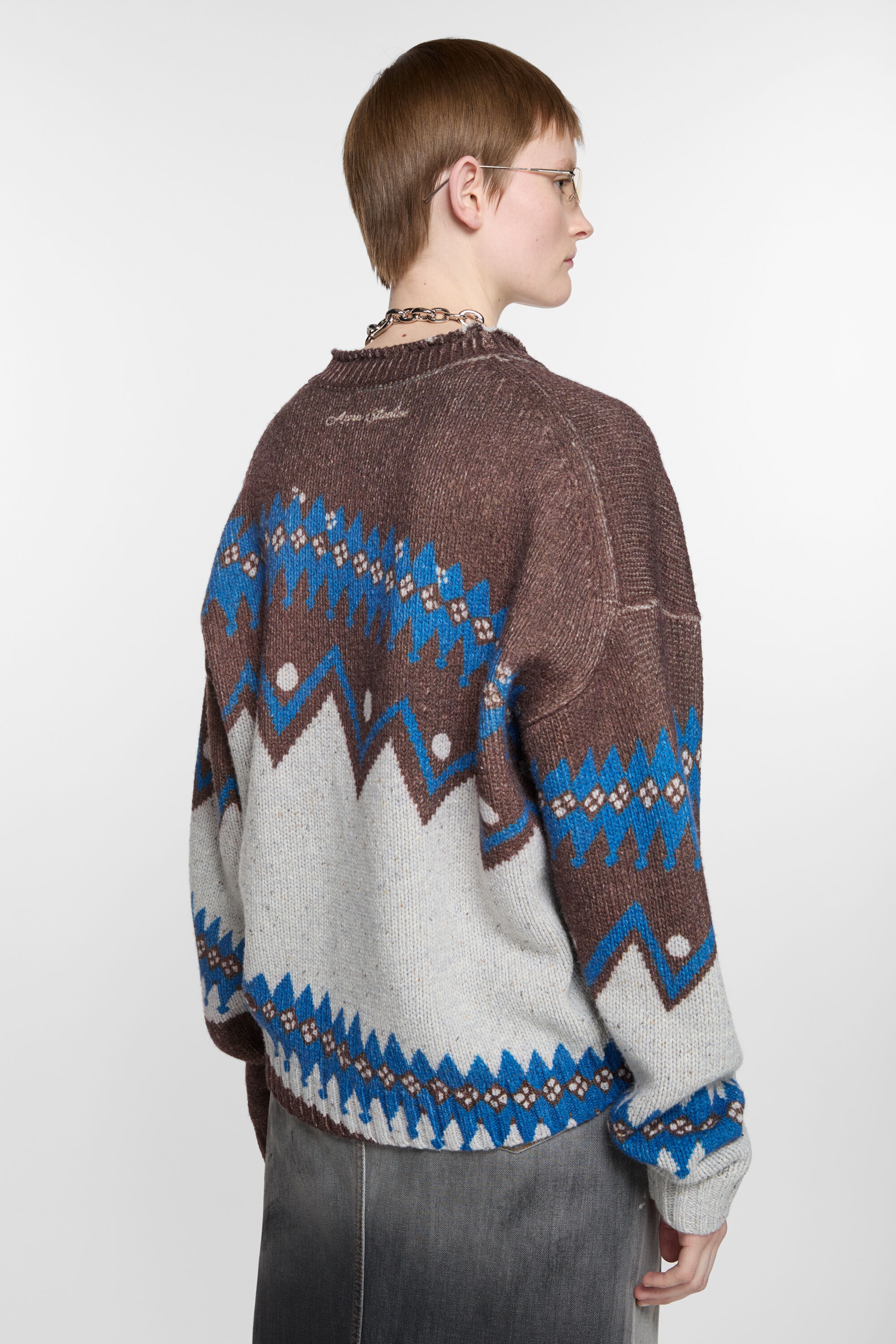 Jacquard wool cardigan - Brown/multi - 3