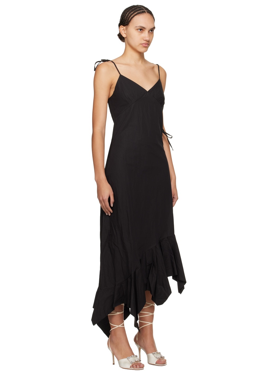 Black Self-Tie Midi Dress - 2