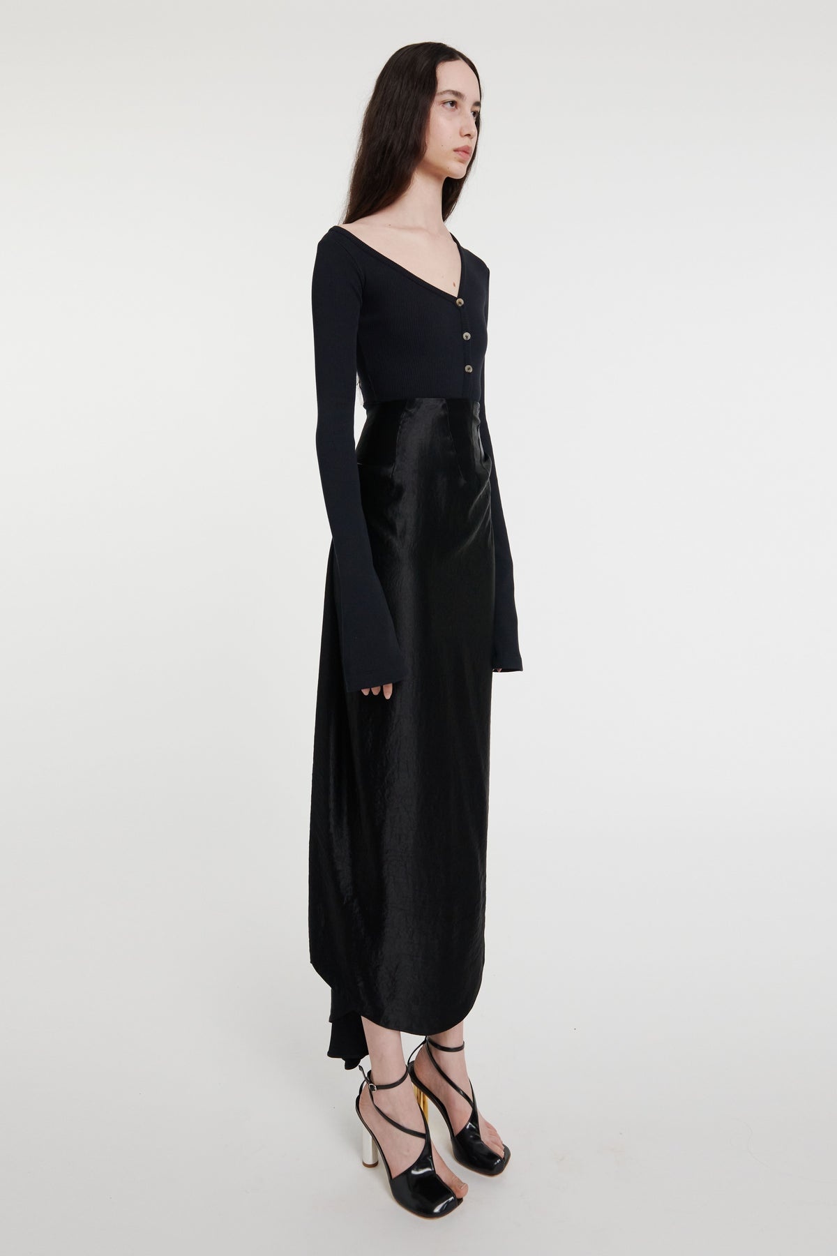 HIGH WAISTED DRAPED SKIRT WITH BACK GATHERING BLACK - 3
