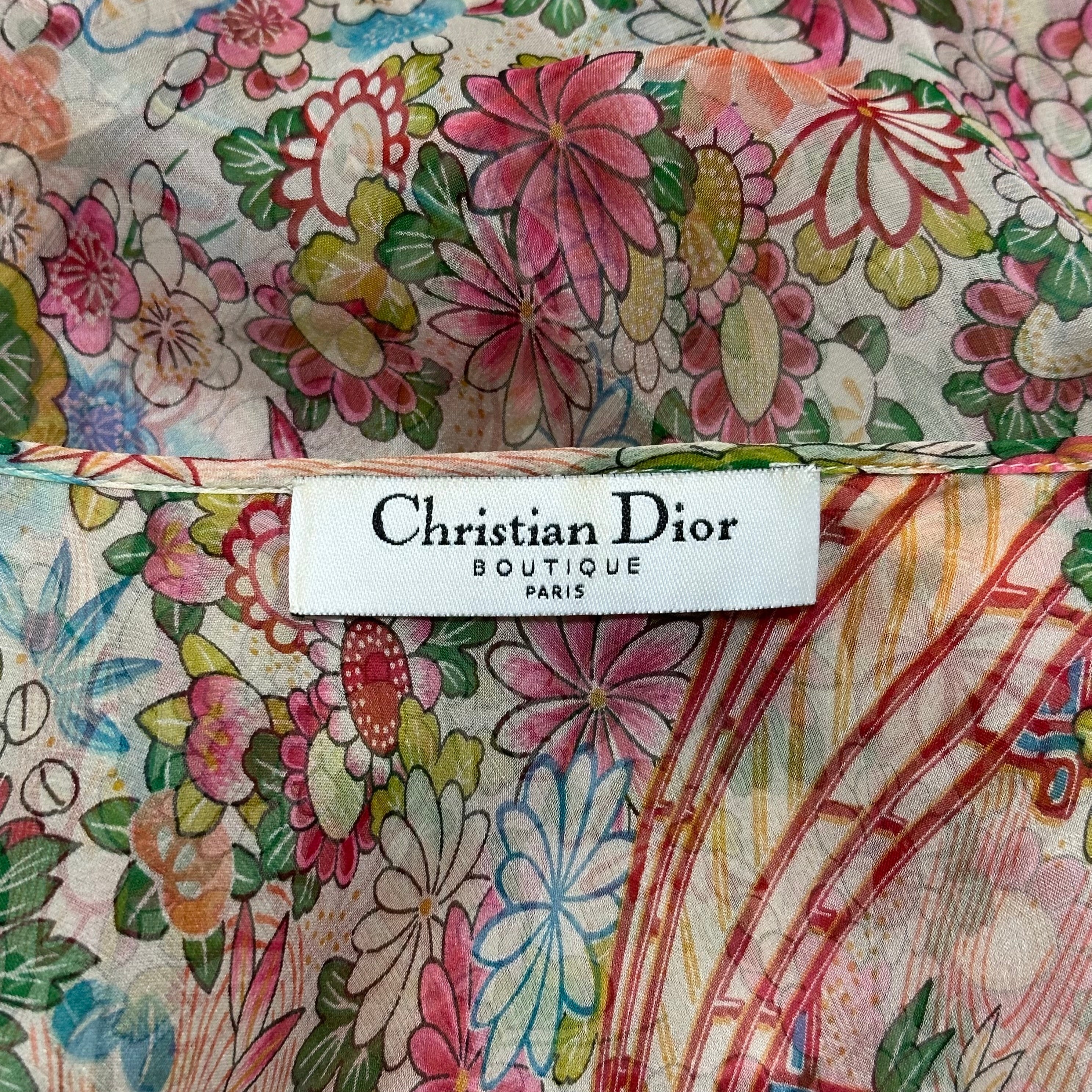 CHRISTIAN DIOR Spring Summer 2002 Floral Print Silk Chiffon Wrap Shirt - 6