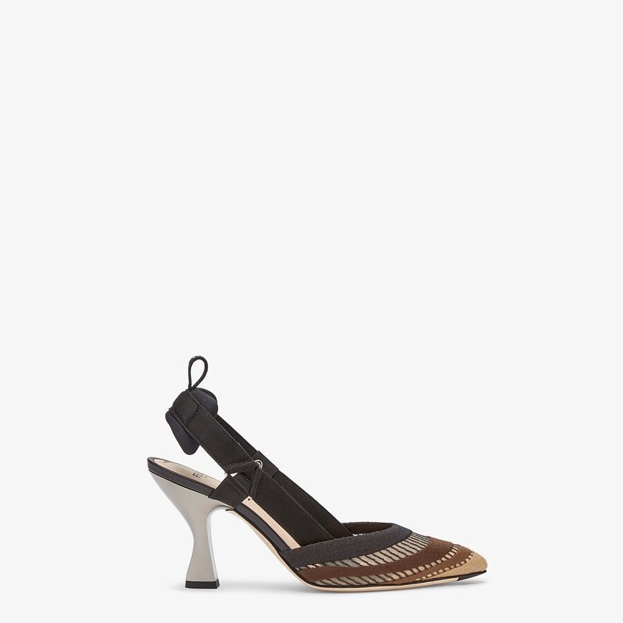Black micromesh high-heeled slingbacks - 1