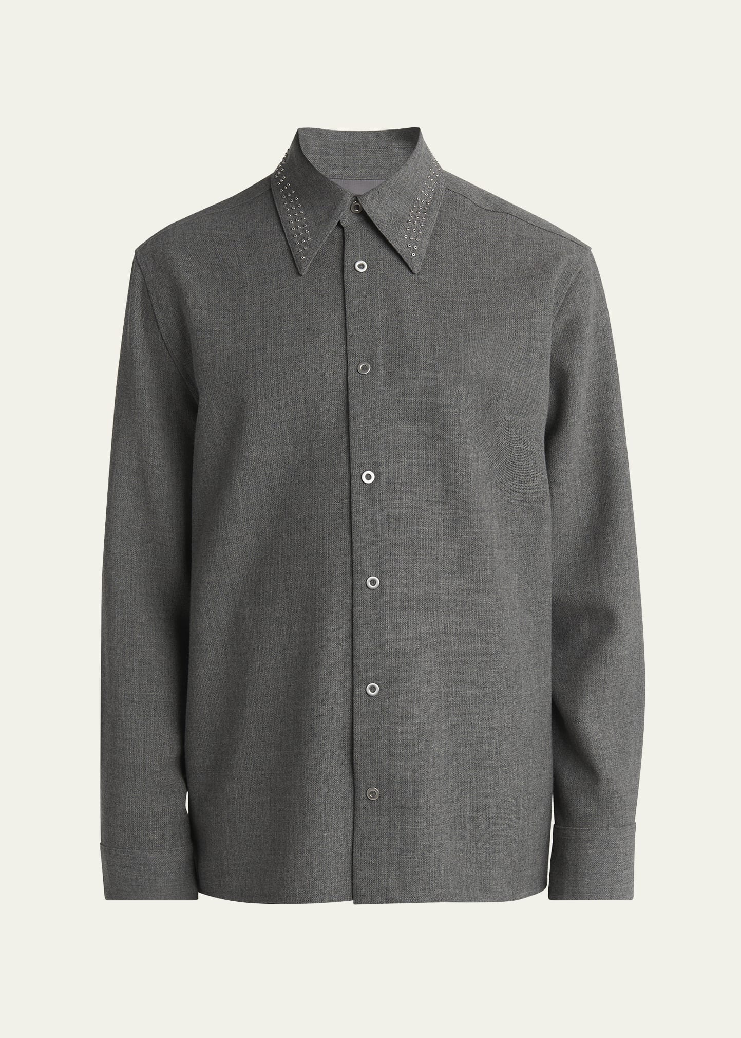 Men's Studded-Collar Wool Button-Down Shirt - 1