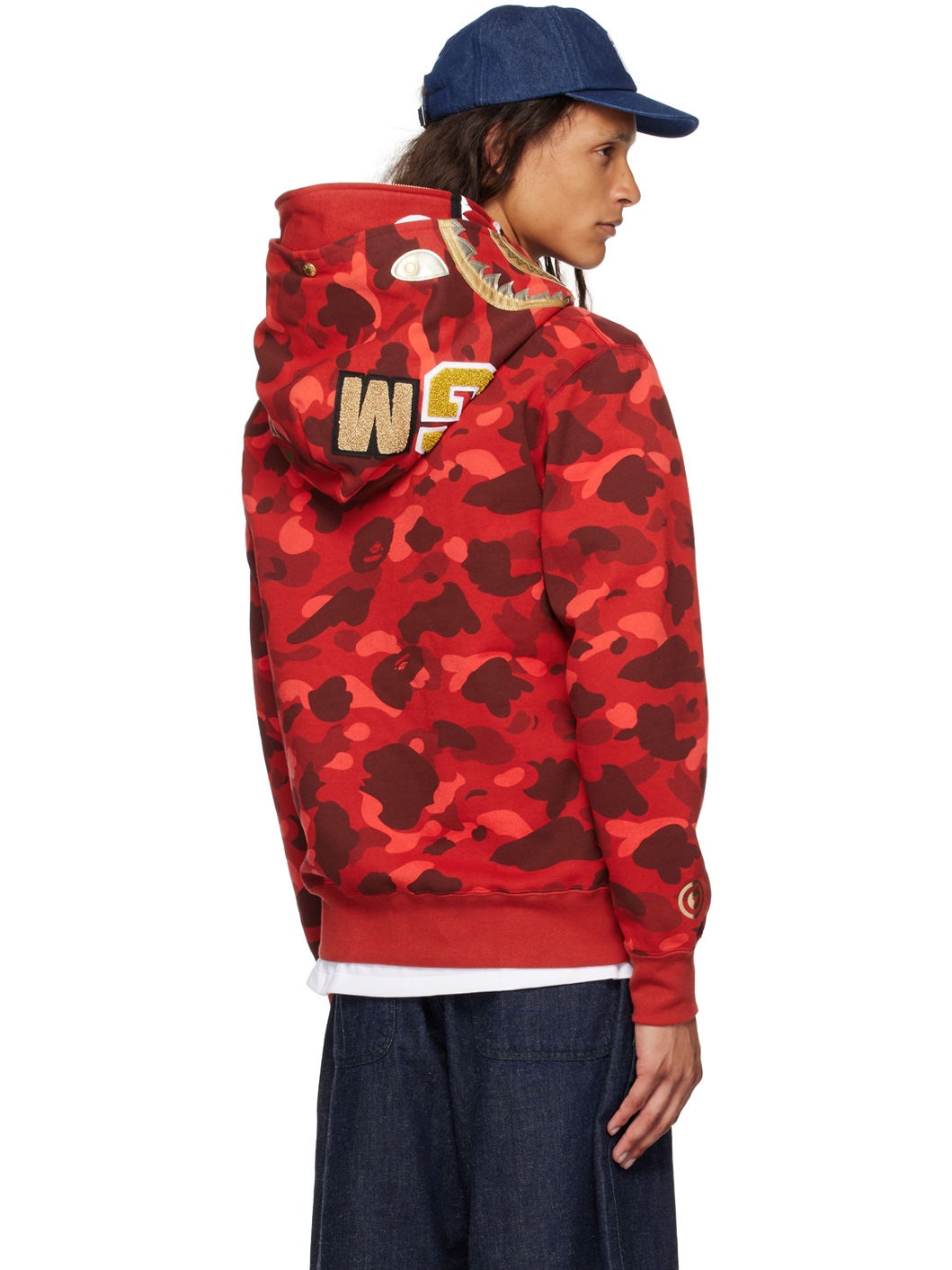 Red Color Camo Double Shark Full Zip Hoodie - 3