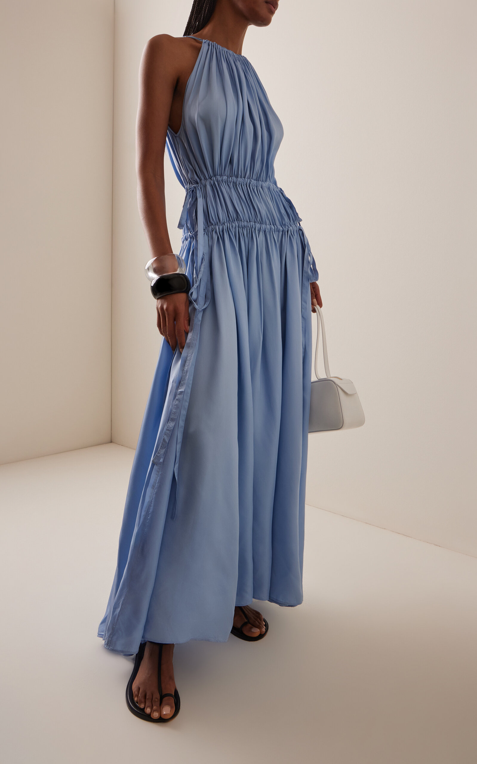 Como Tie Gathered Twill-Satin Maxi Dress blue - 2