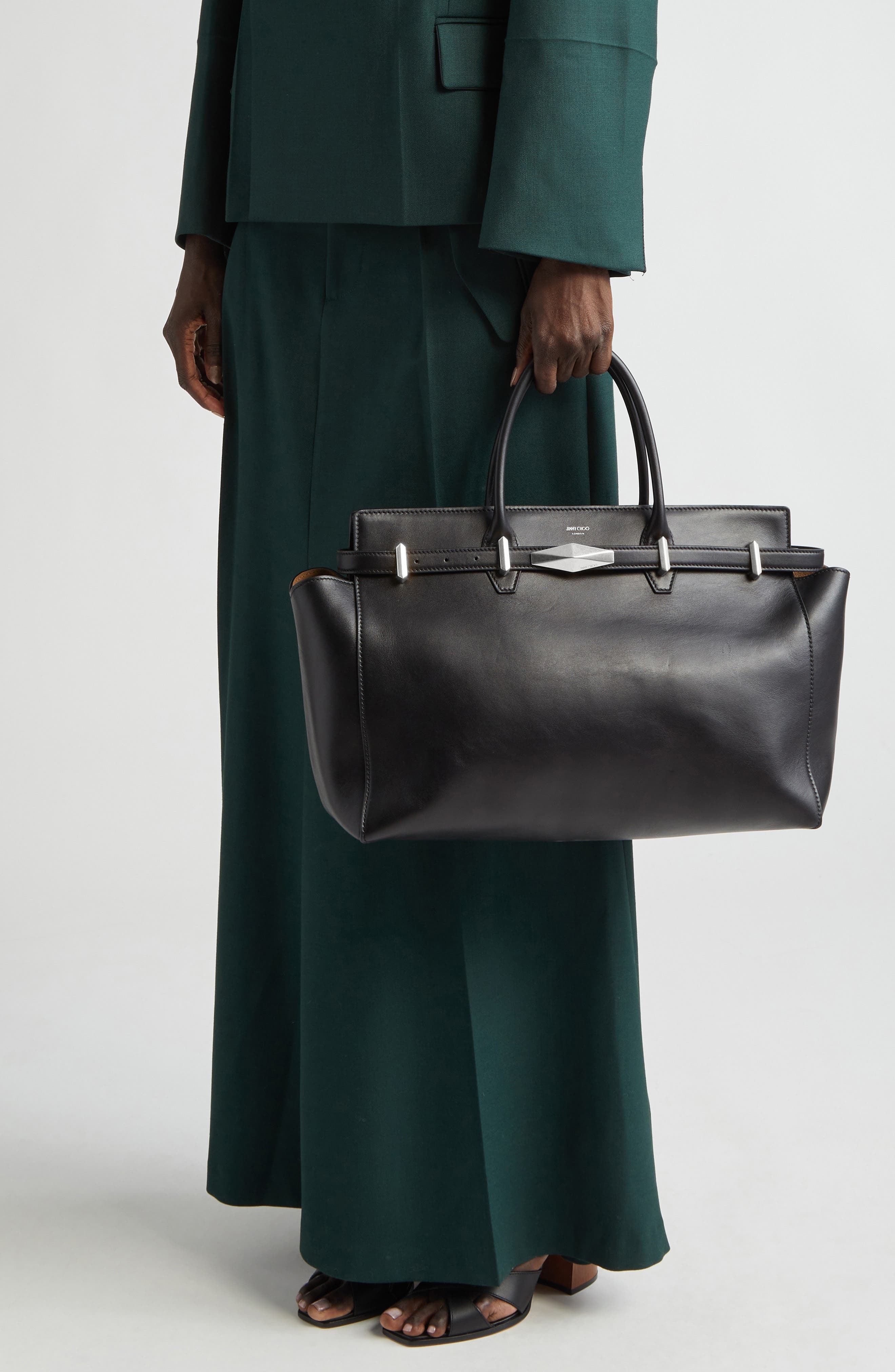Jimmy Choo Medium Diamond Leather Belted Tote in Black/Antique Silver at Nordstrom - 2