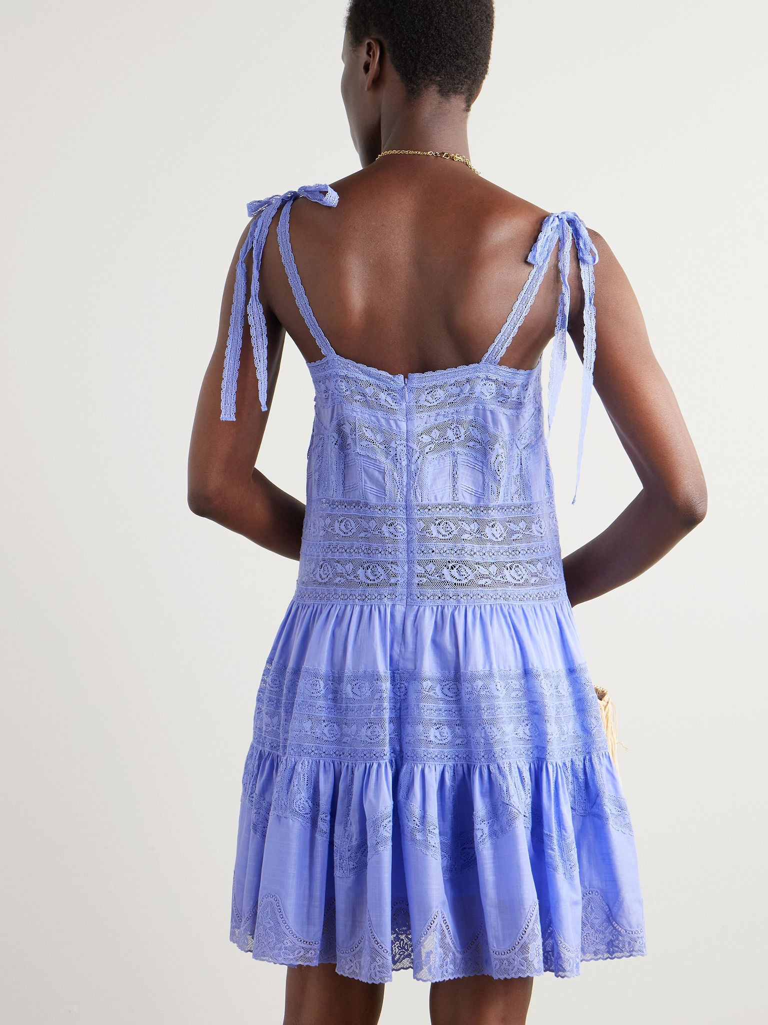 Coco lace-trimmed cotton-voile dress Lavender - 3