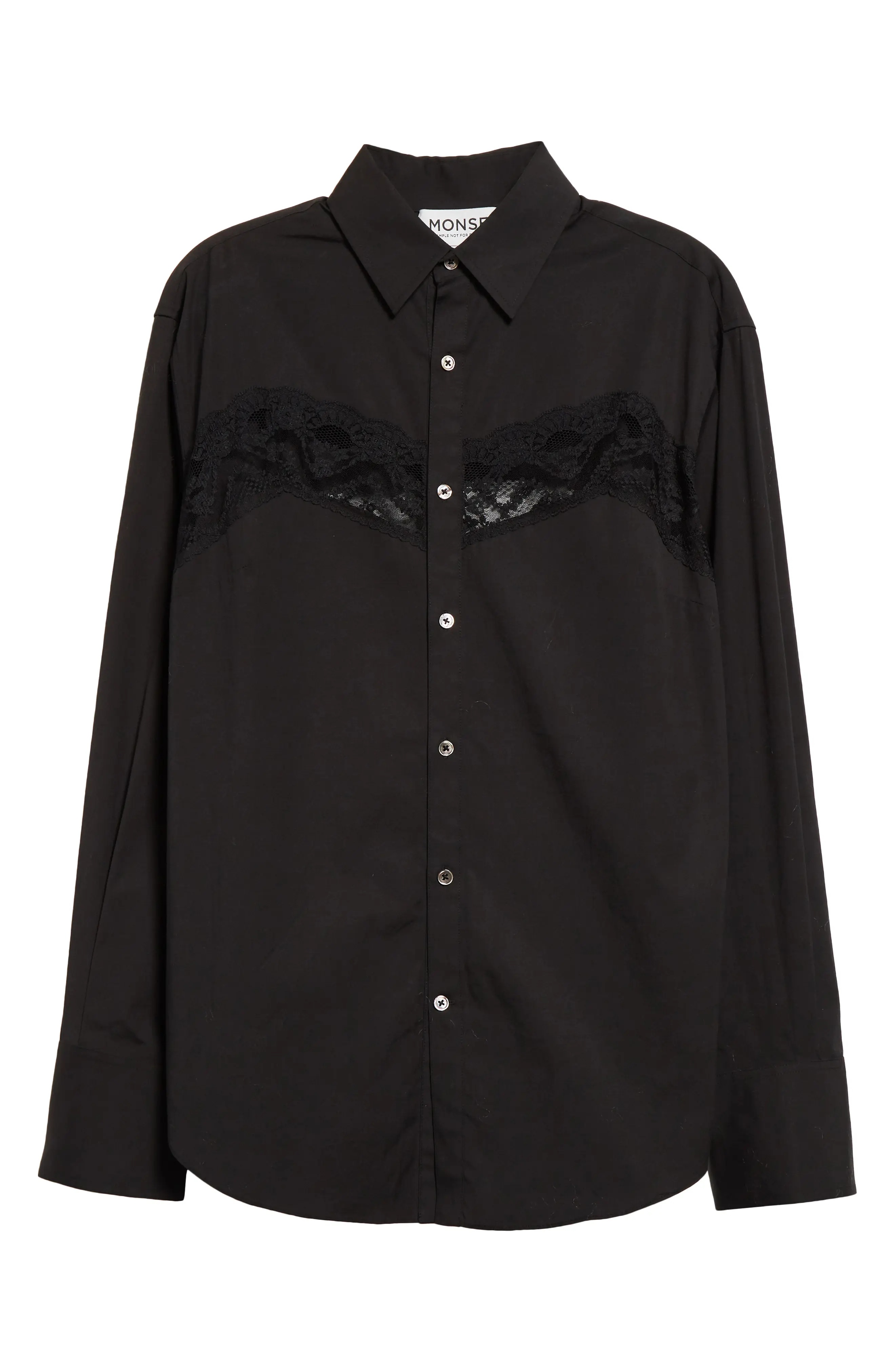 Lace Inset Cotton Blend Button-Up Shirt - 5