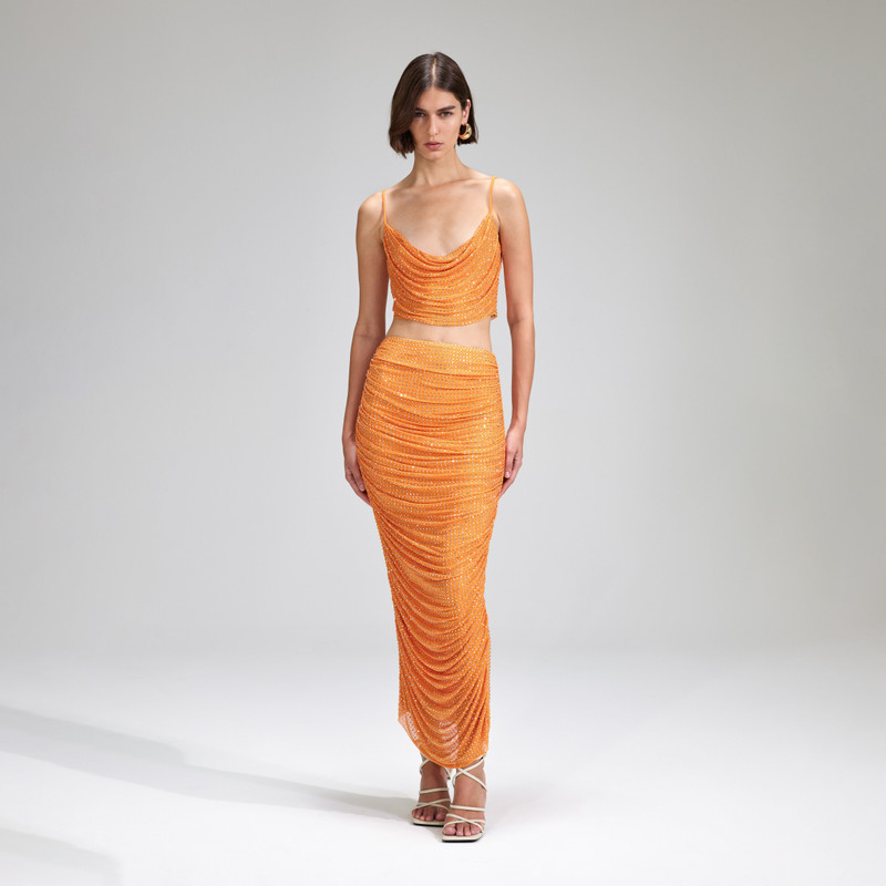 Orange Rhinestone Mesh Top 1