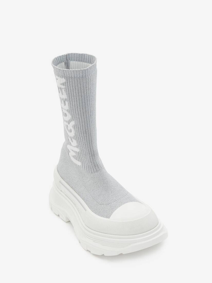 Mcqueen Graffiti Knit Tread Slick Boot in White/silver - 2