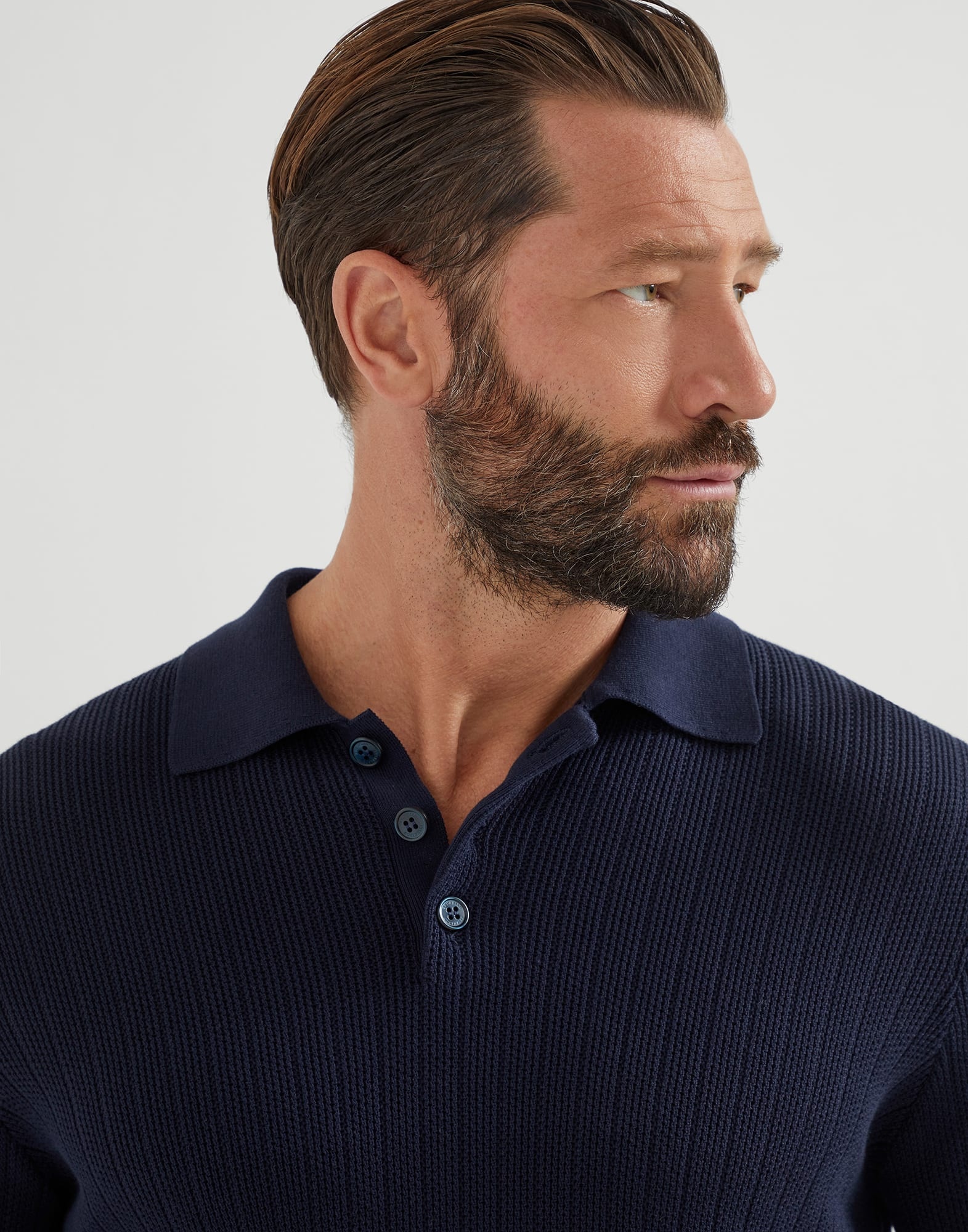 Honeycomb stitch rib knit polo shirt - 3