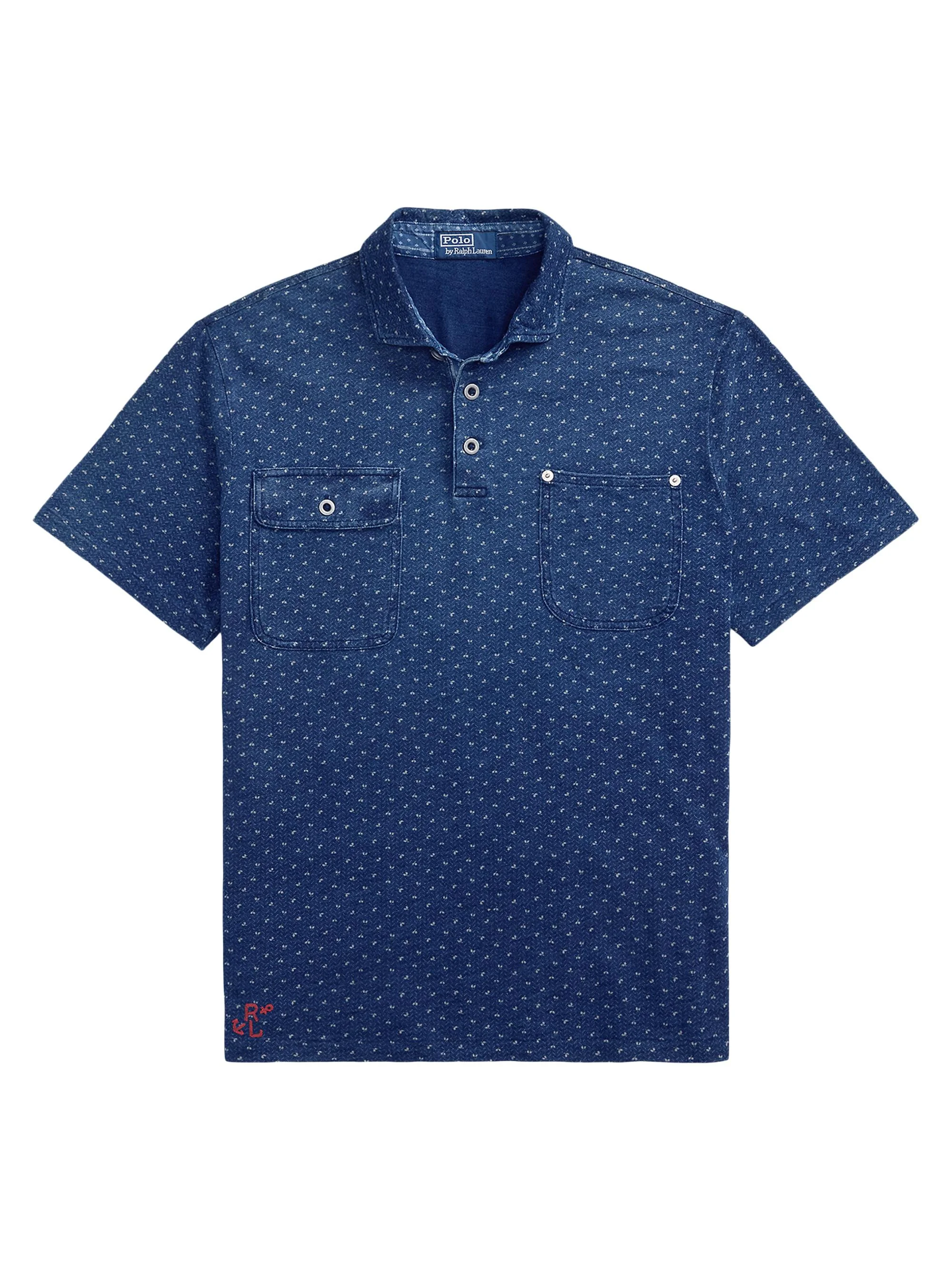 Men's Classic-Fit Indigo Jersey Polo Shirt - Dark Indigo Bud Print - 1