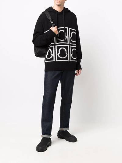 Moncler logo-intarsia knitted hoodie outlook