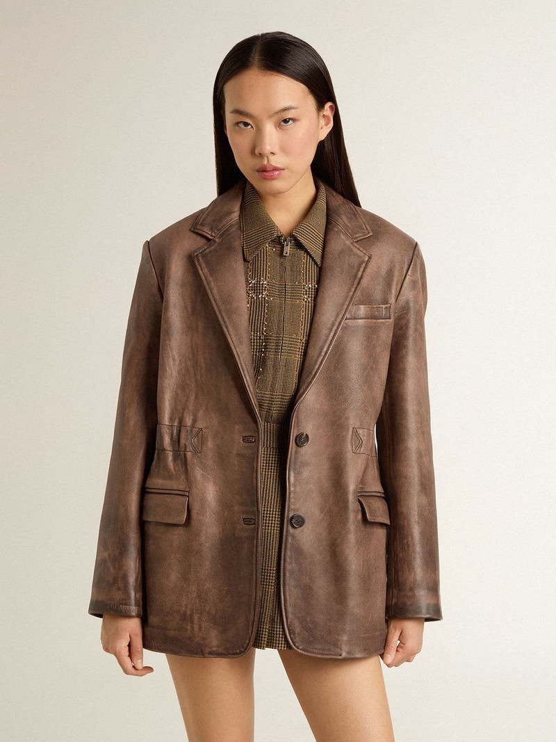 Golden Goose Women's brown leather jacket outlook