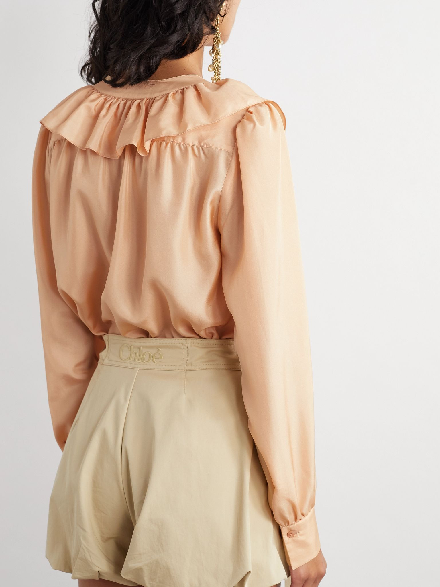 Ruffled silk blouse Peach - 4