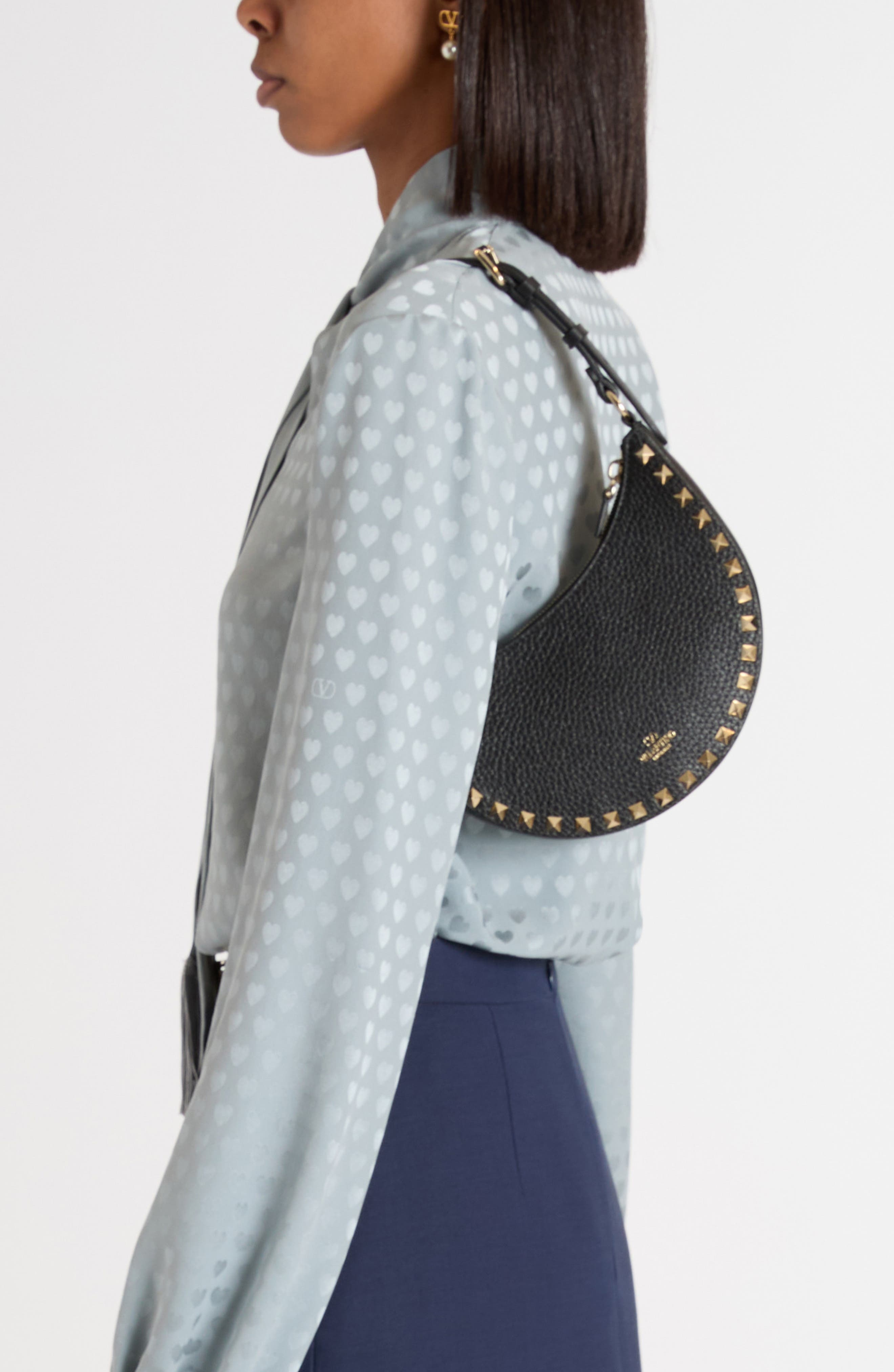 Valentino Garavani Mini Rockstud Leather Hobo Bag in Nero at Nordstrom - 2