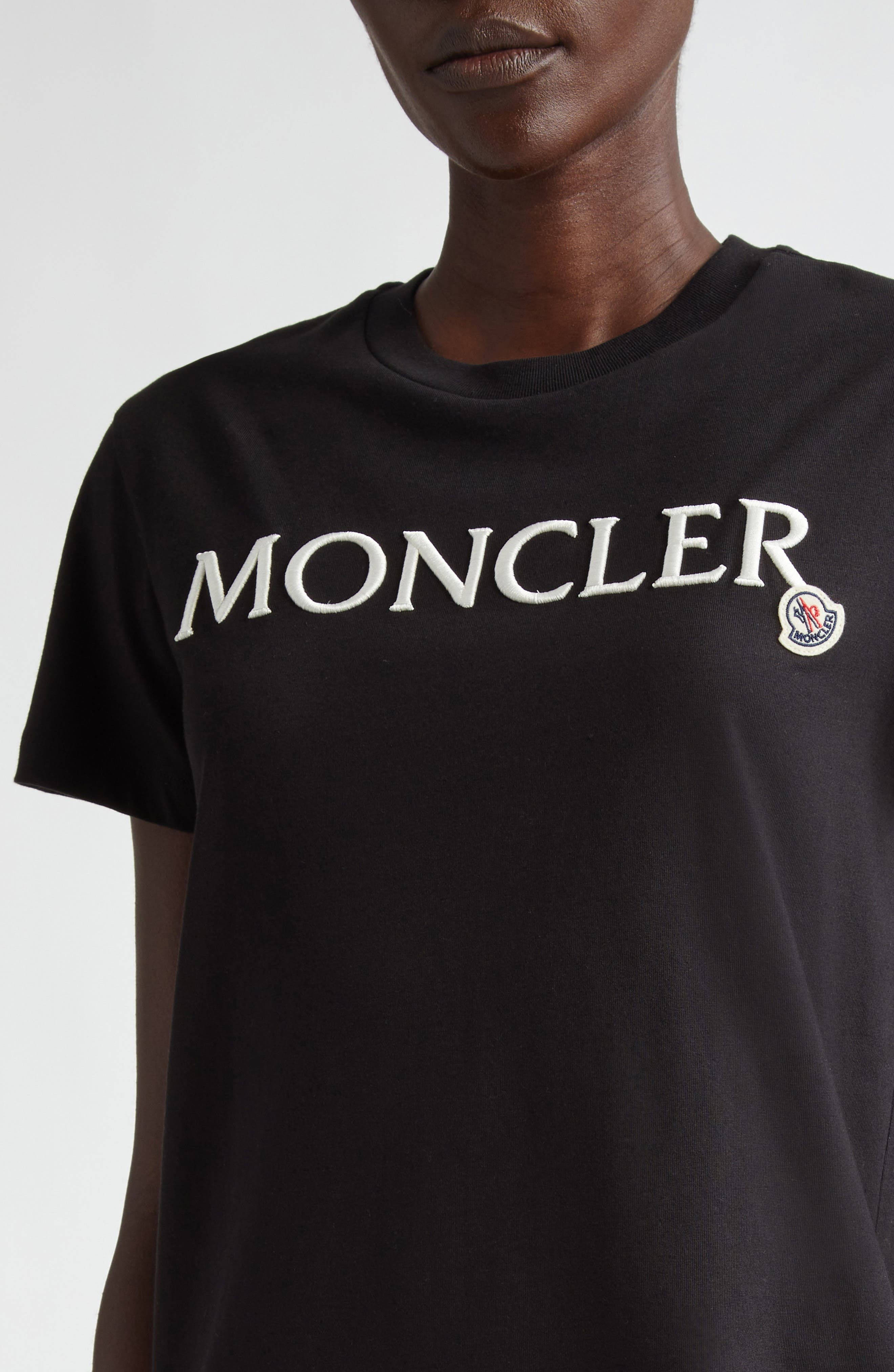 Moncler Logo Embroidered Cotton T-Shirt in Black at Nordstrom - 4